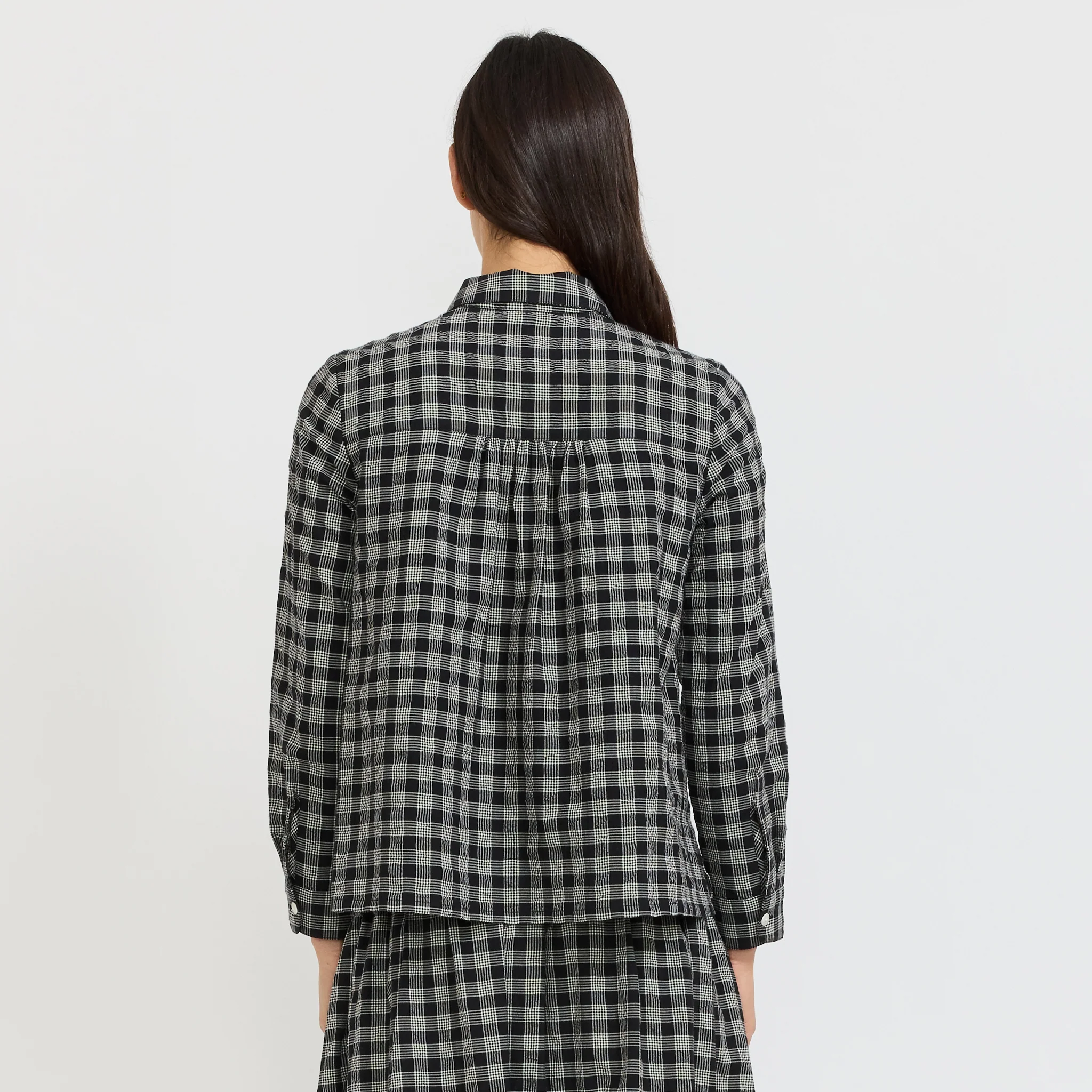 Ollie Binding Check Cotton Wool Shirt Black/Ecru - Image 4