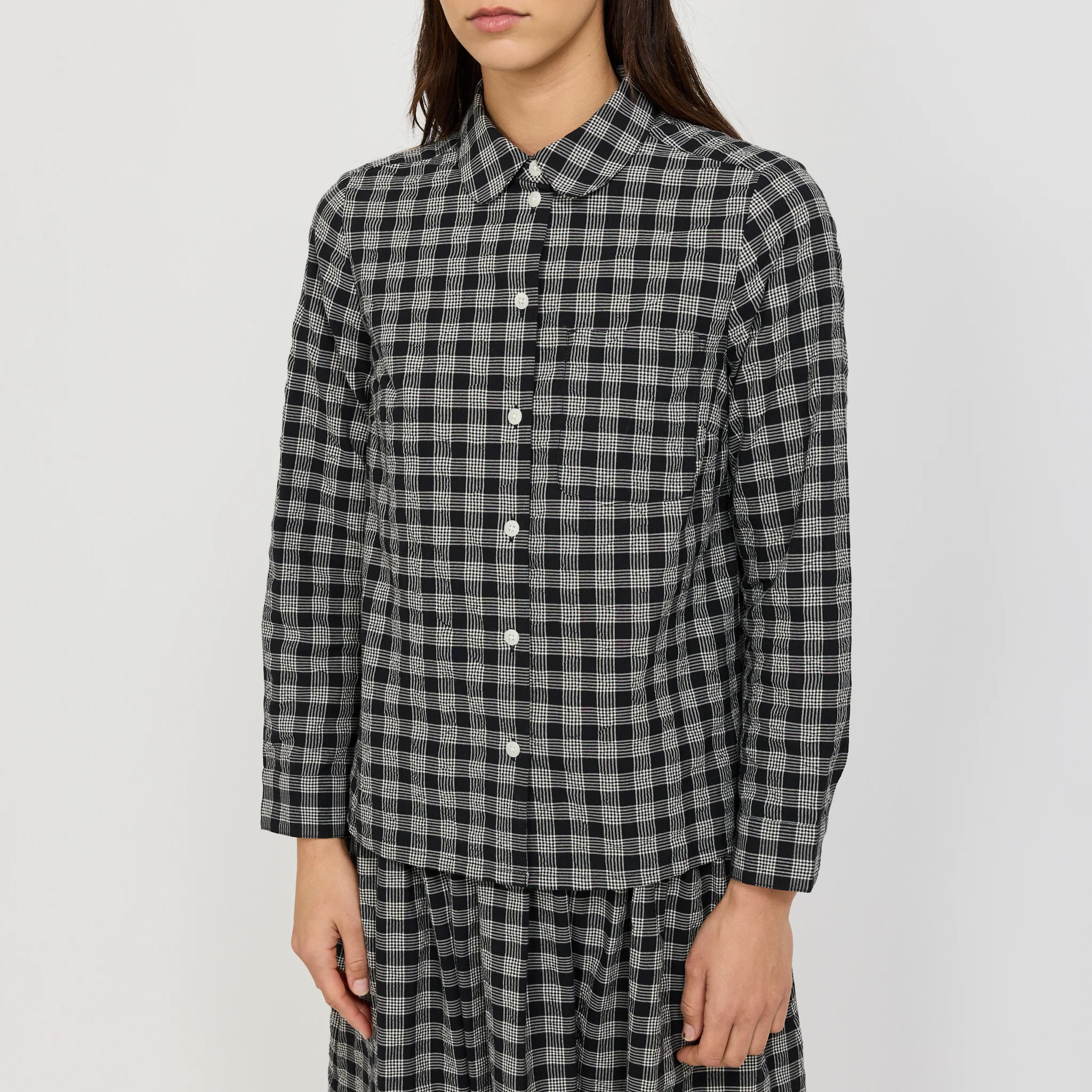 Ollie Binding Check Cotton Wool Shirt Black/Ecru - Image 5