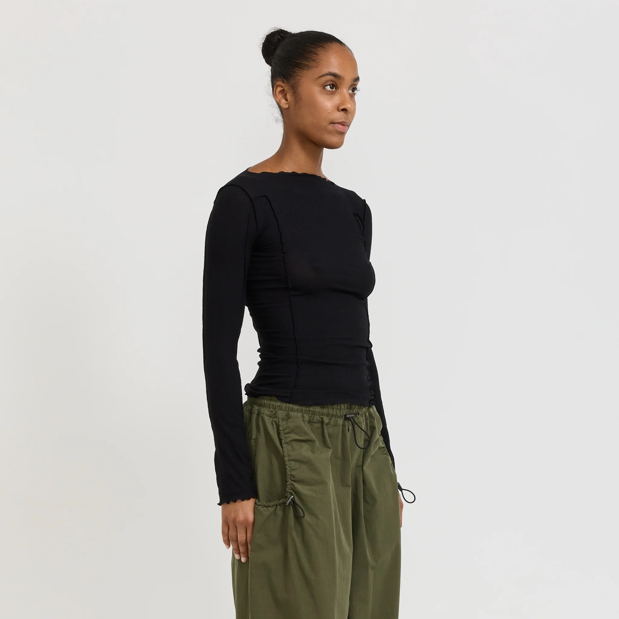 Omato Long Sleeve Rib Top Black - Image 3