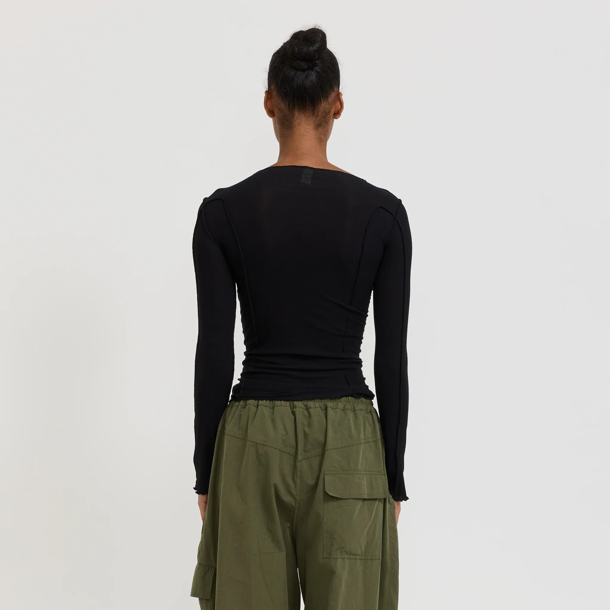 Omato Long Sleeve Rib Top Black - Image 4
