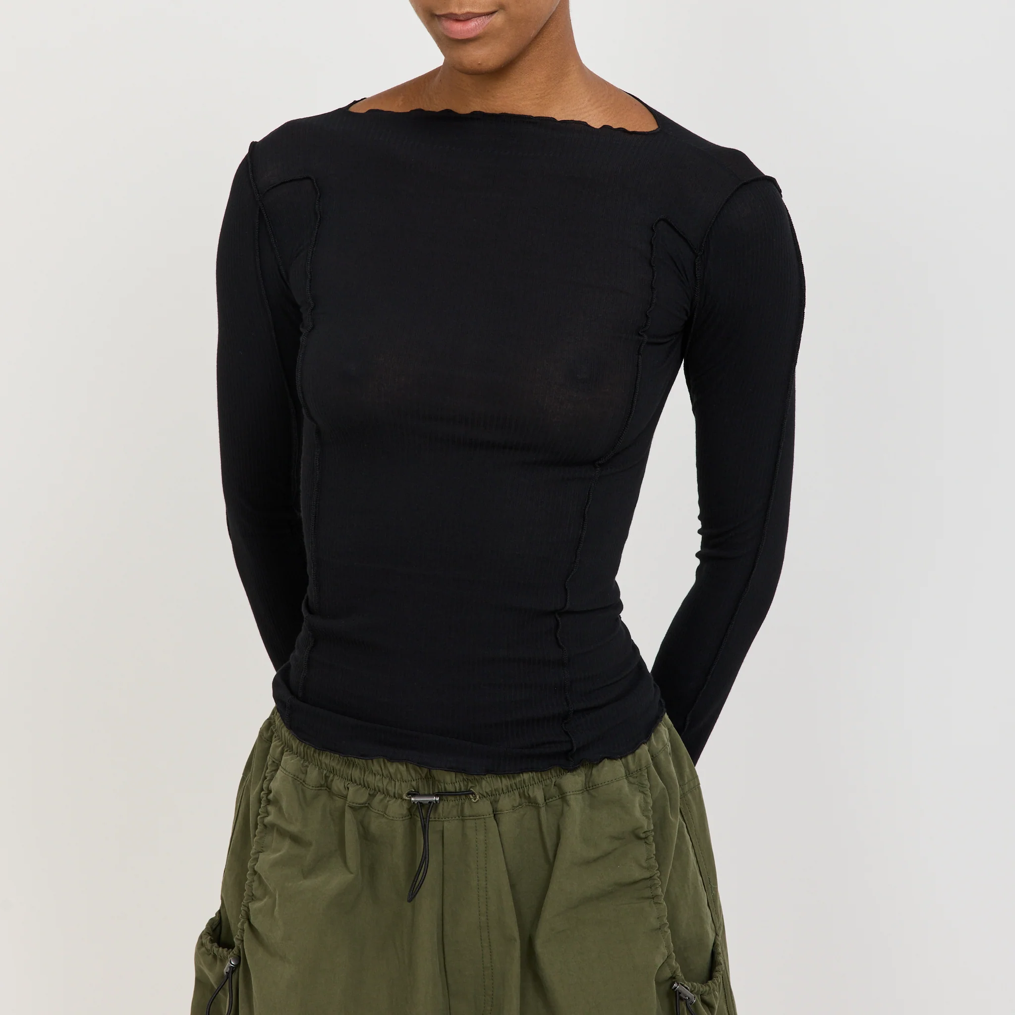 Omato Long Sleeve Rib Top Black - Image 5