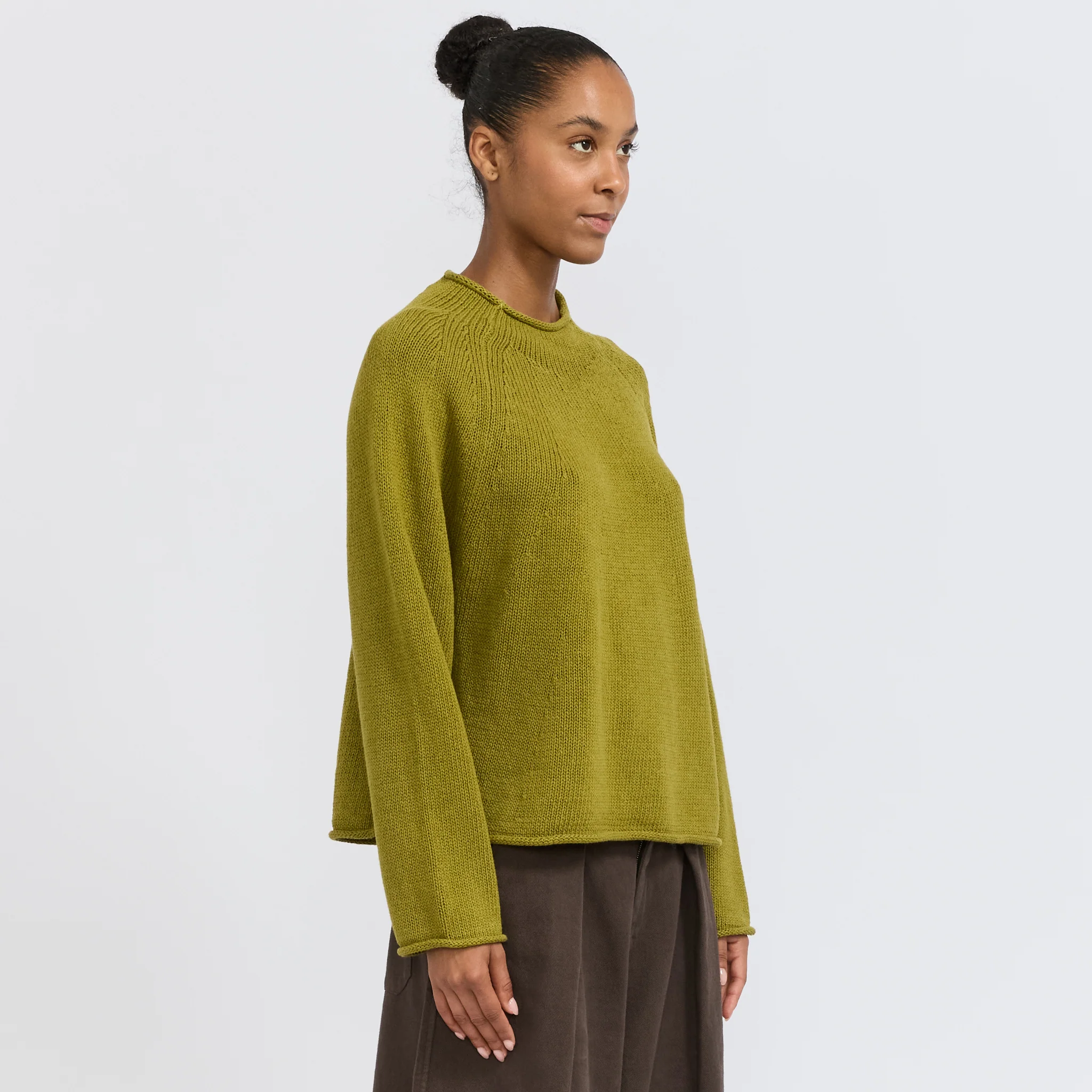 Organic Cotton Linen Easy Sweater Olivine - Image 3