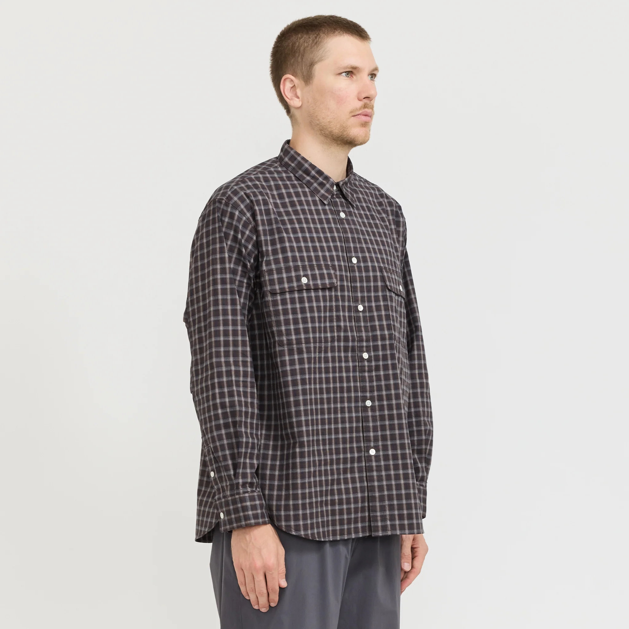 Organic Cotton Ombre Check Shirt Brown - Image 3
