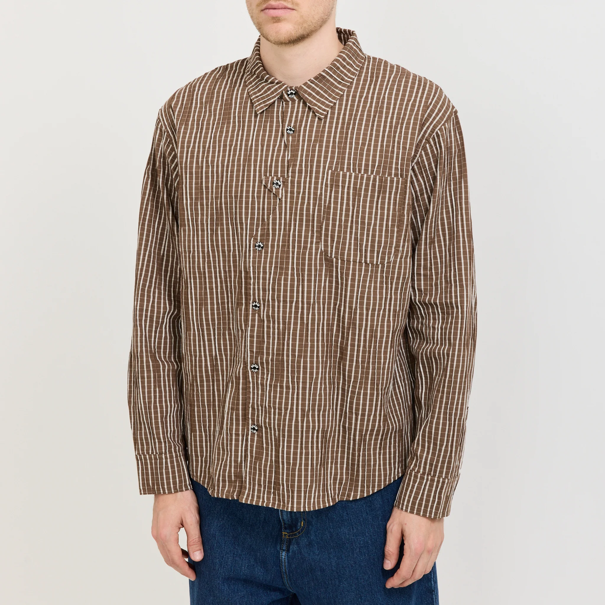 Organic Placket Button Up Shirt Brown - Image 5