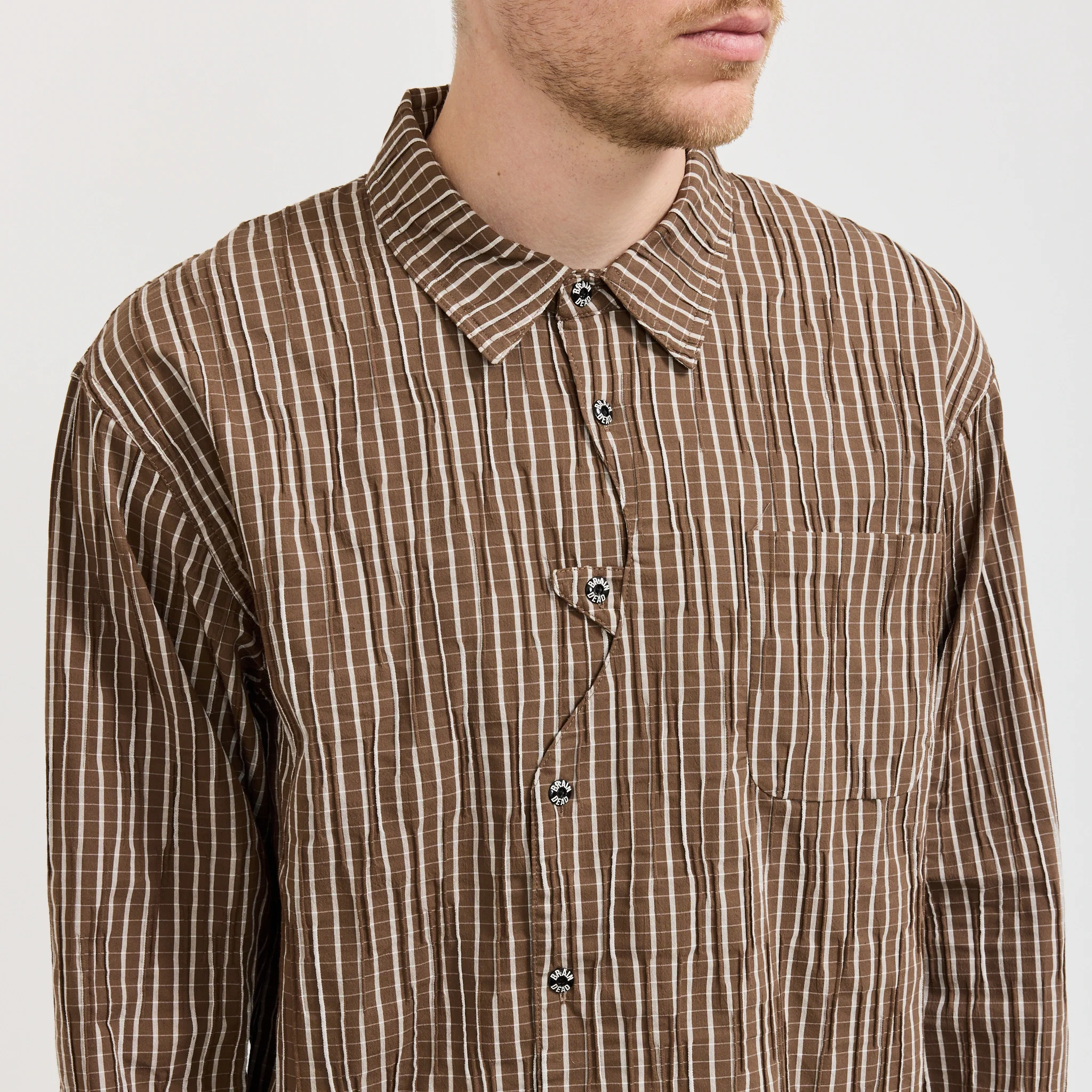 Organic Placket Button Up Shirt Brown - Image 6