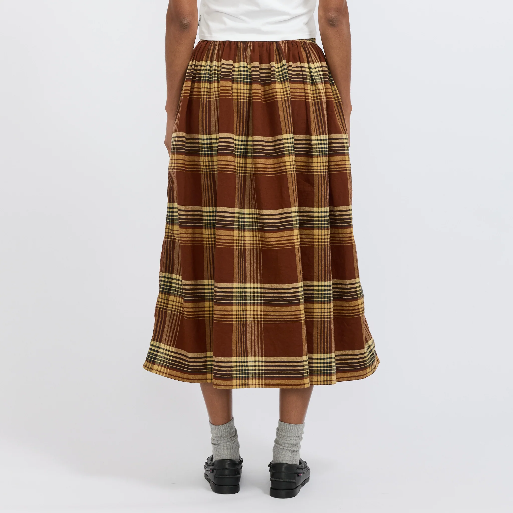 Original Check Gathered Skirt Brown Check - Image 4