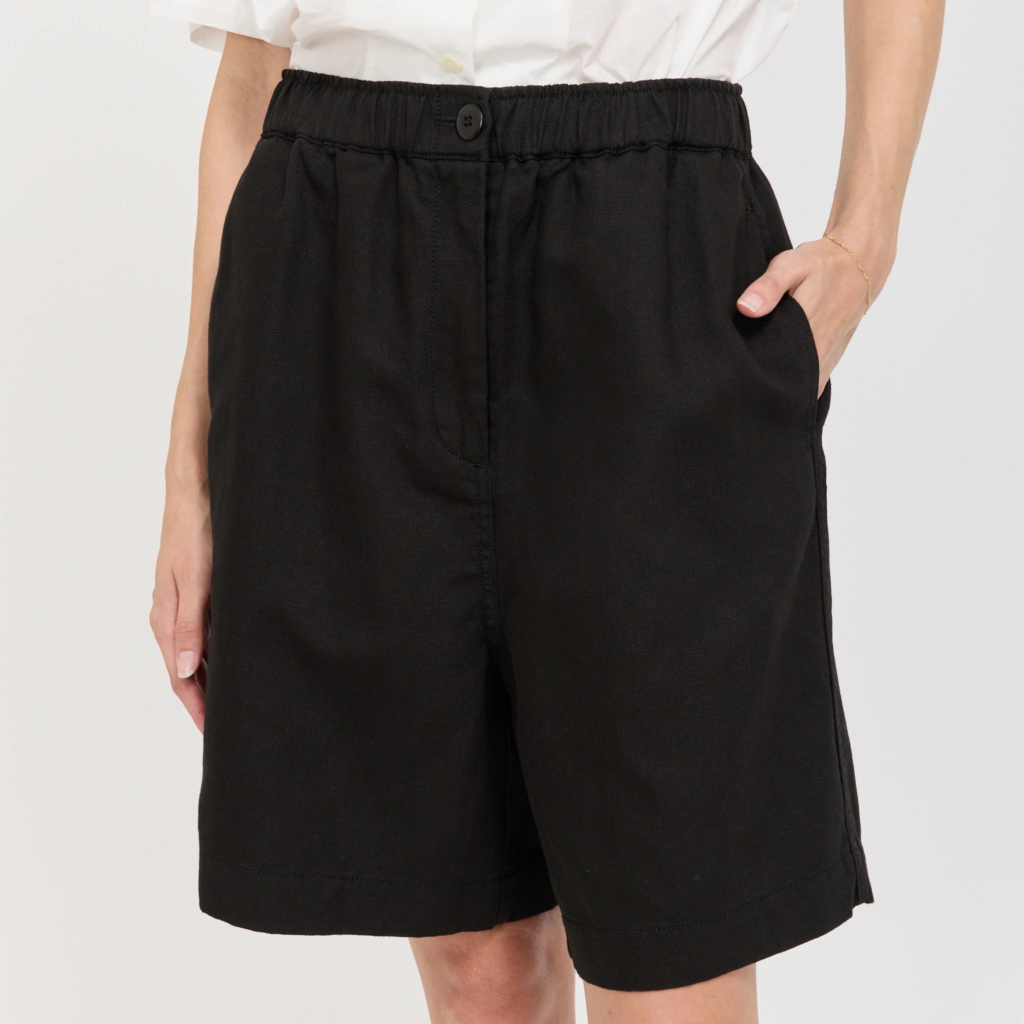 Pale Linen Banding Shorts Black - Image 5