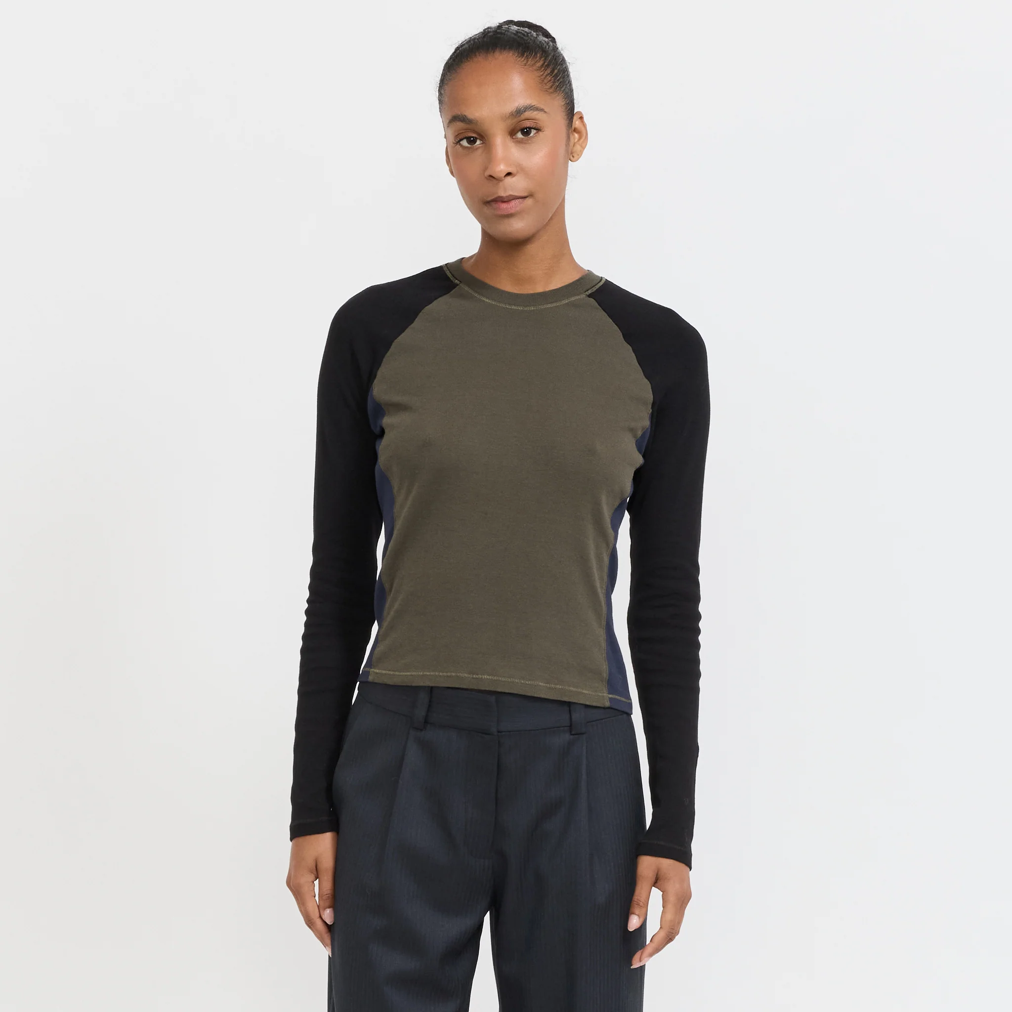 Panelled Baby Long Sleeve T-Shirt Ash/Black/Blue Ink