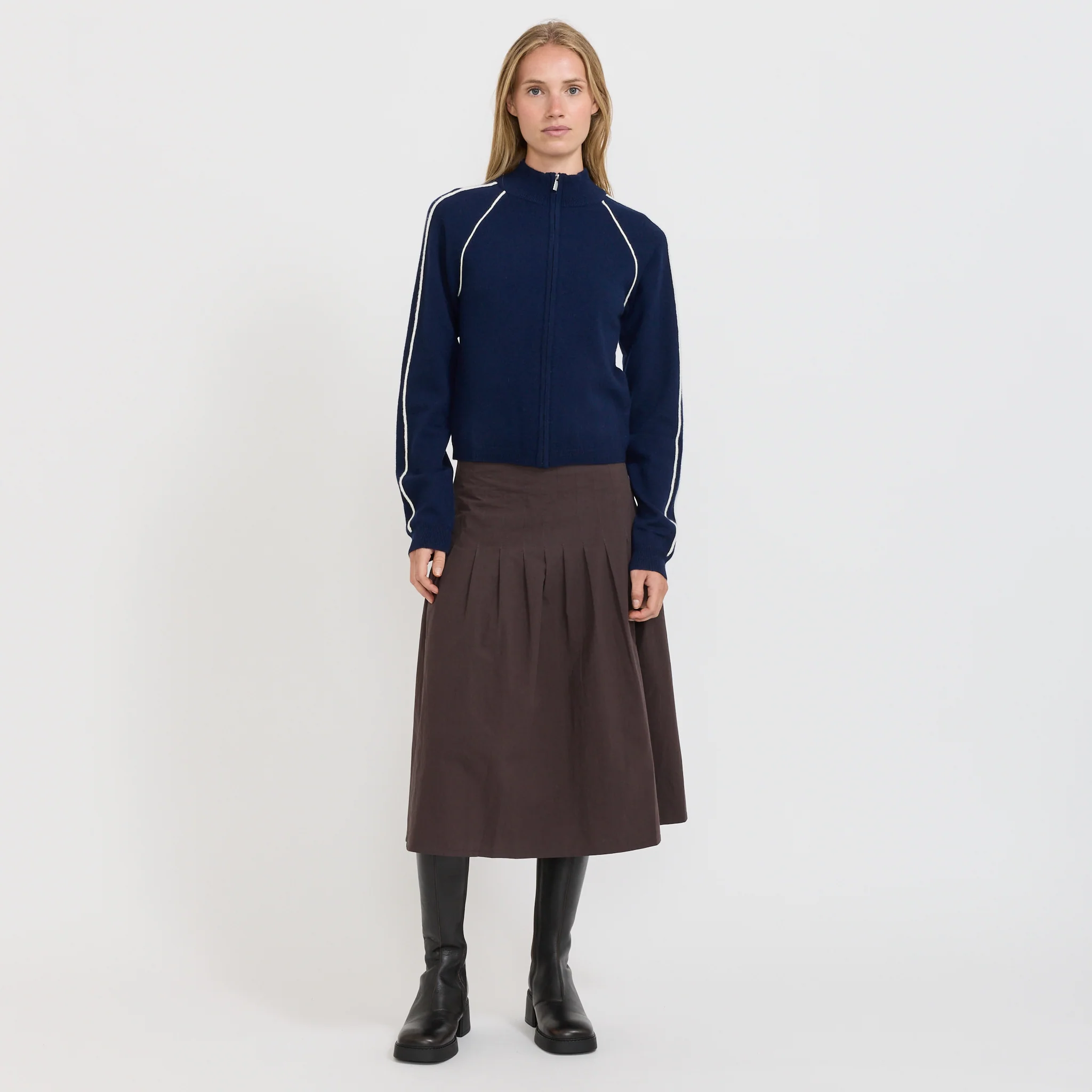 Piping Detail Zip Up Knit Ink - Image 2