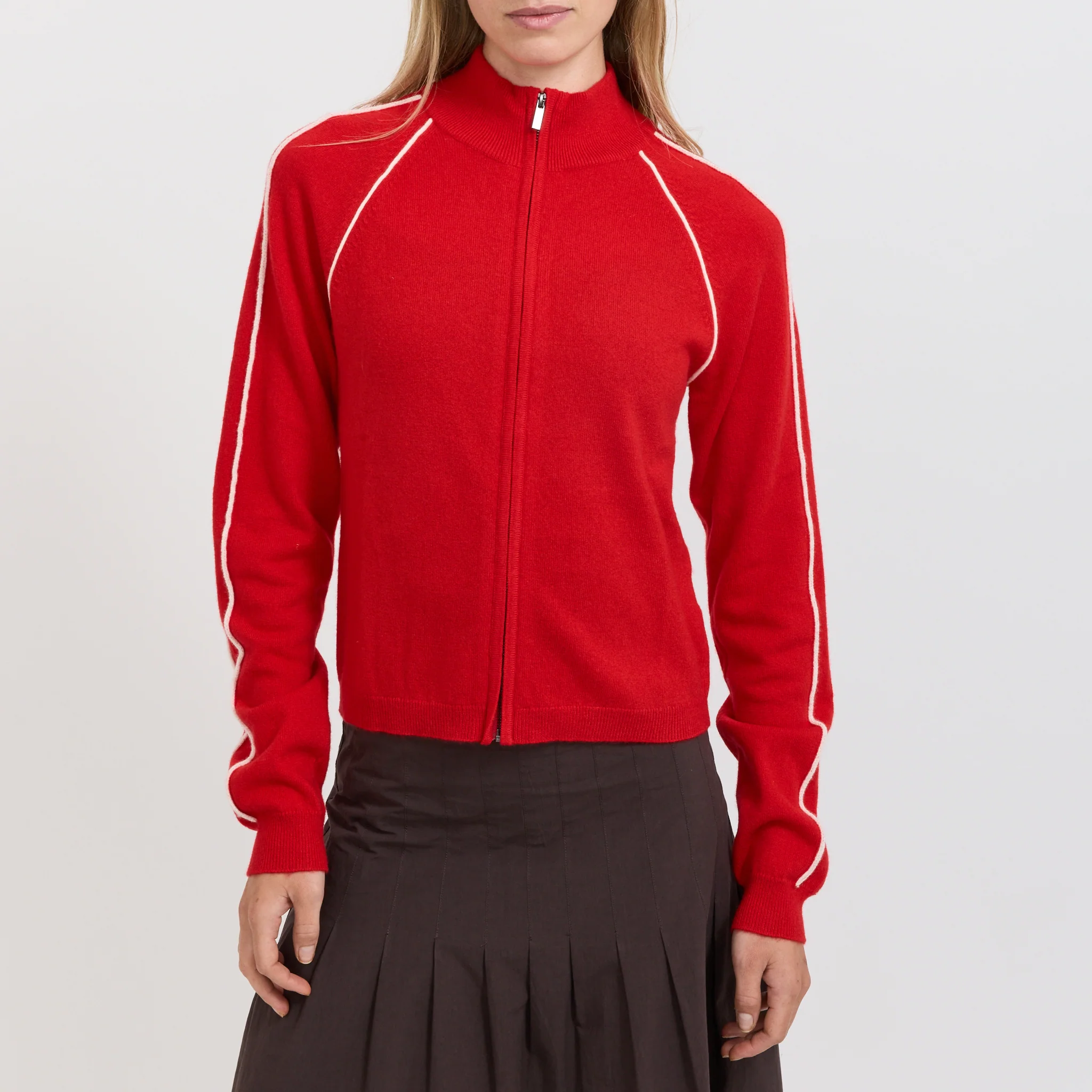 Piping Detail Zip Up Knit Red - Image 4