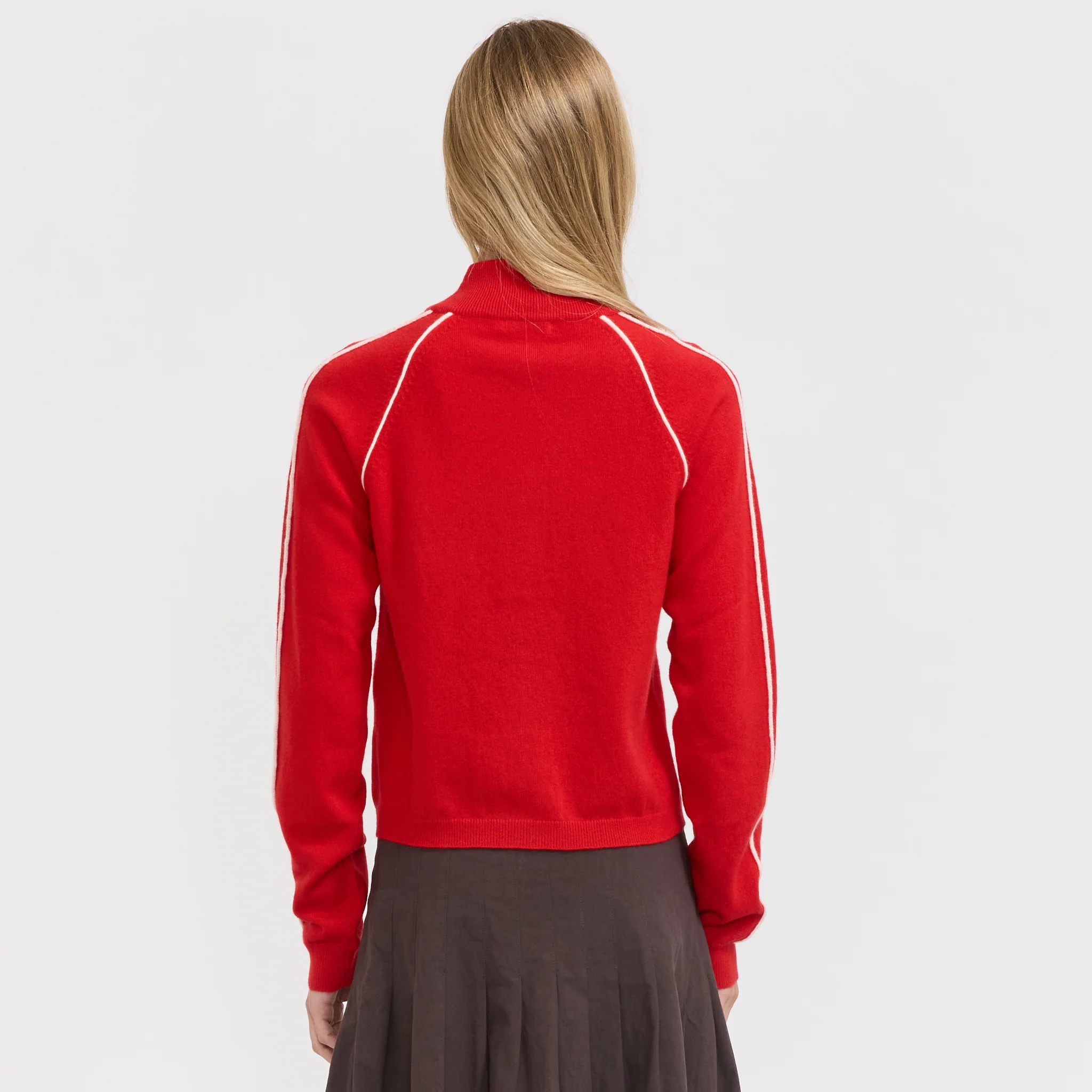 Piping Detail Zip Up Knit Red - Image 5