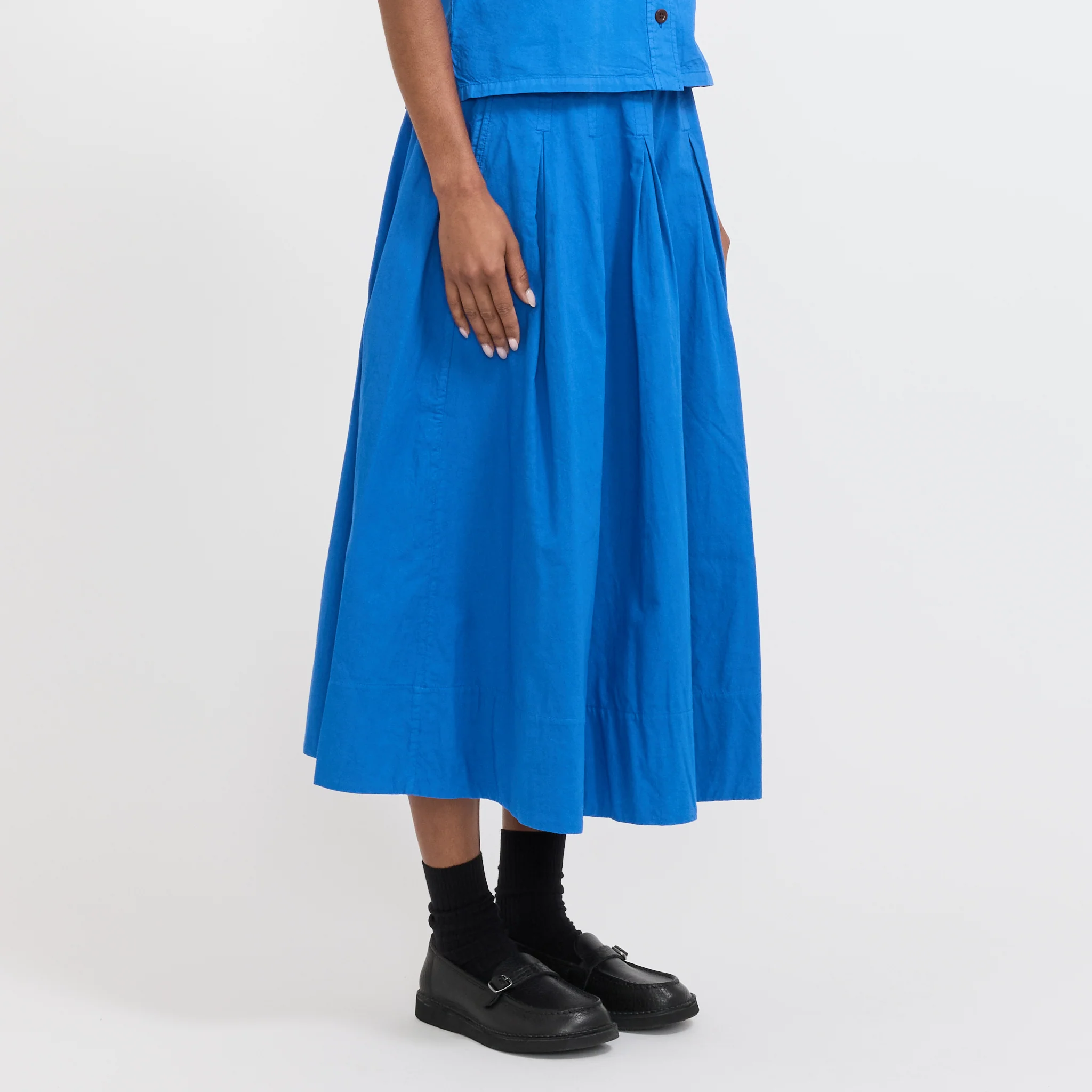 Pleated Cotton Linen Poplin Skirt Enamel Blue - Image 3