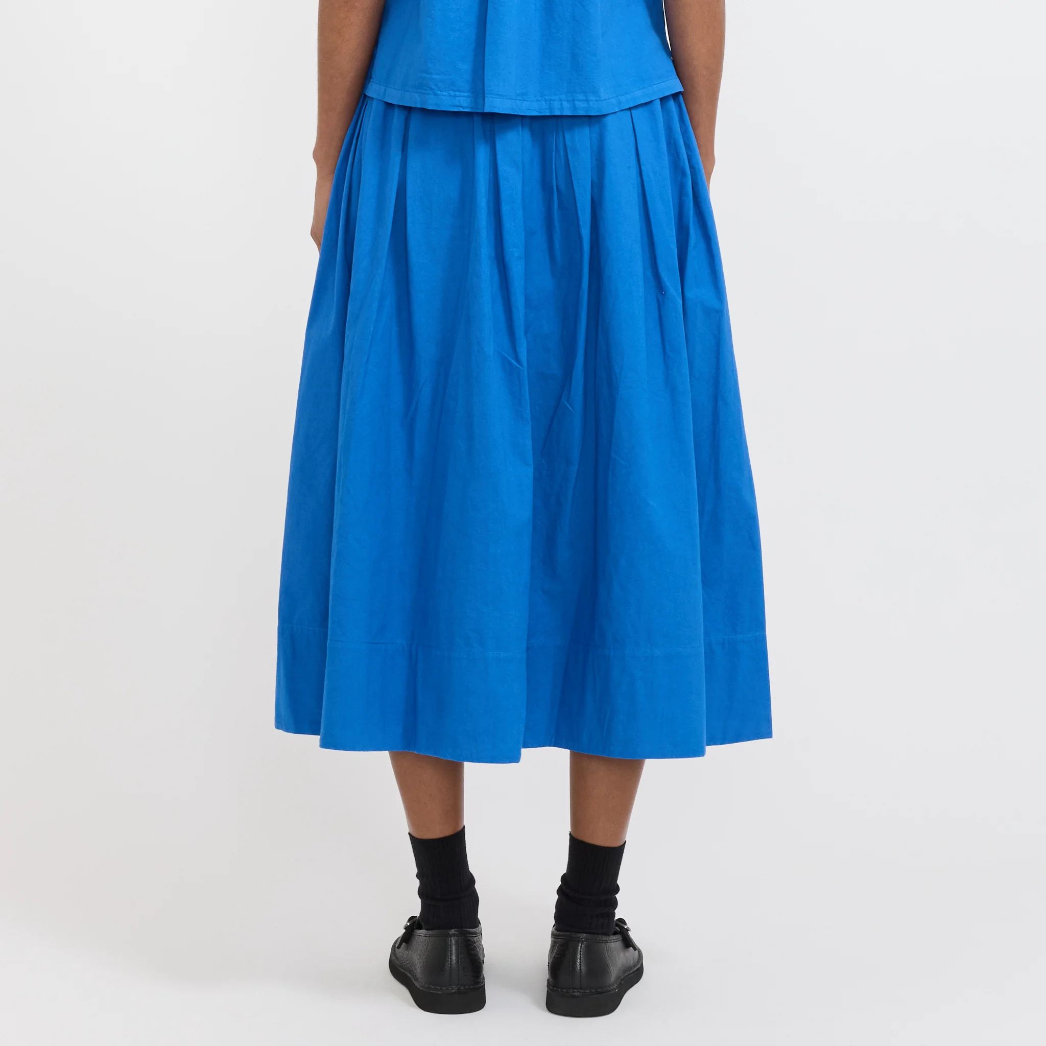 Pleated Cotton Linen Poplin Skirt Enamel Blue - Image 4