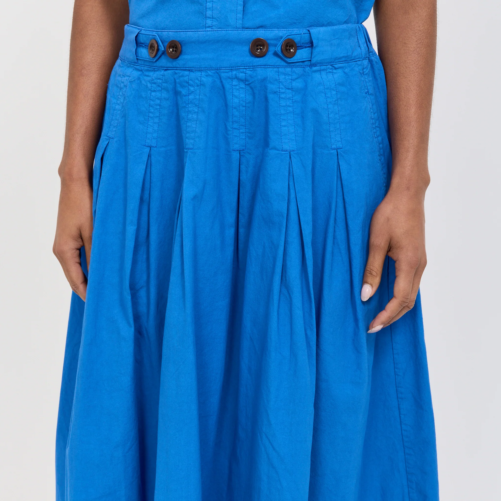 Pleated Cotton Linen Poplin Skirt Enamel Blue - Image 5
