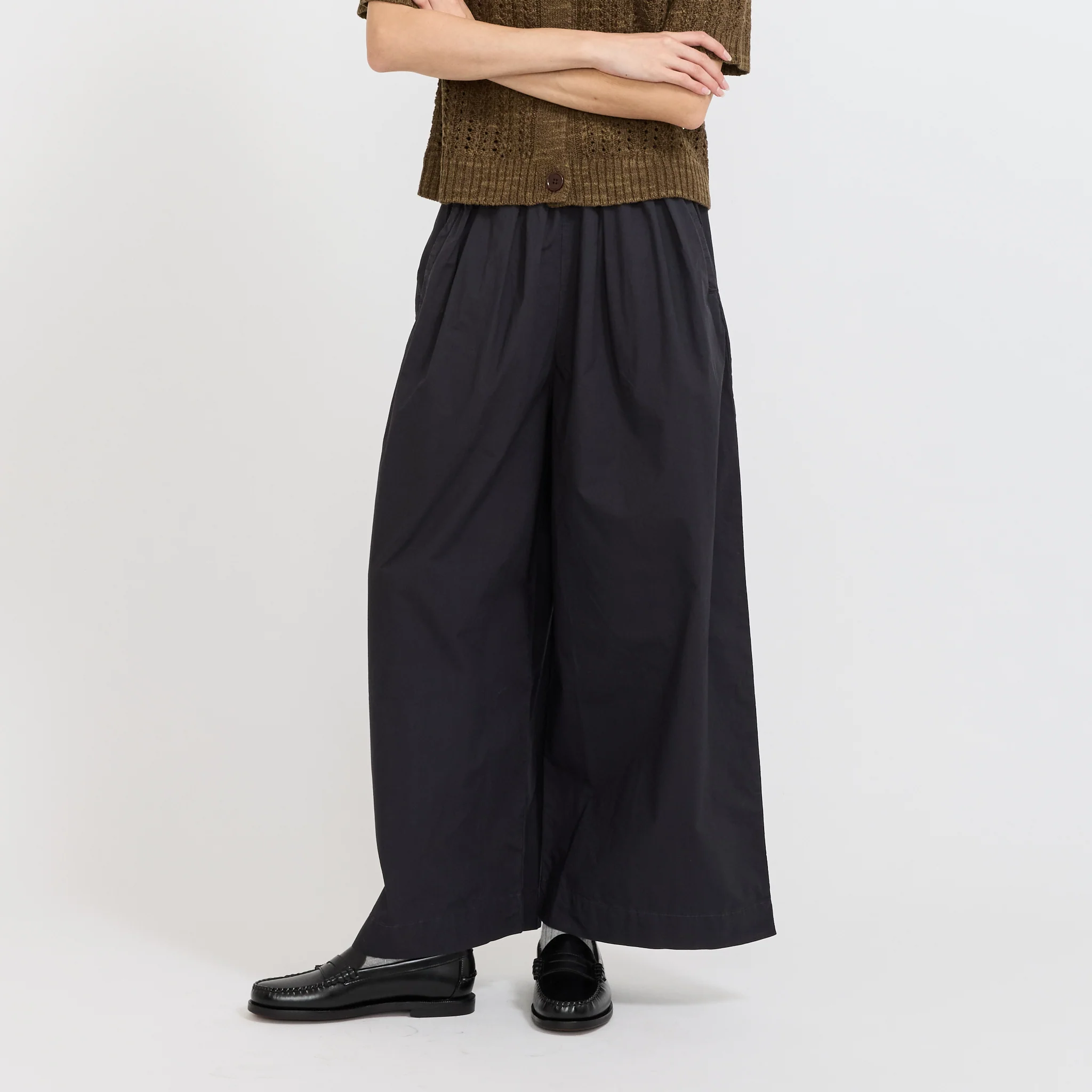Pleated Pull On Cotton Poplin Trousers Slate