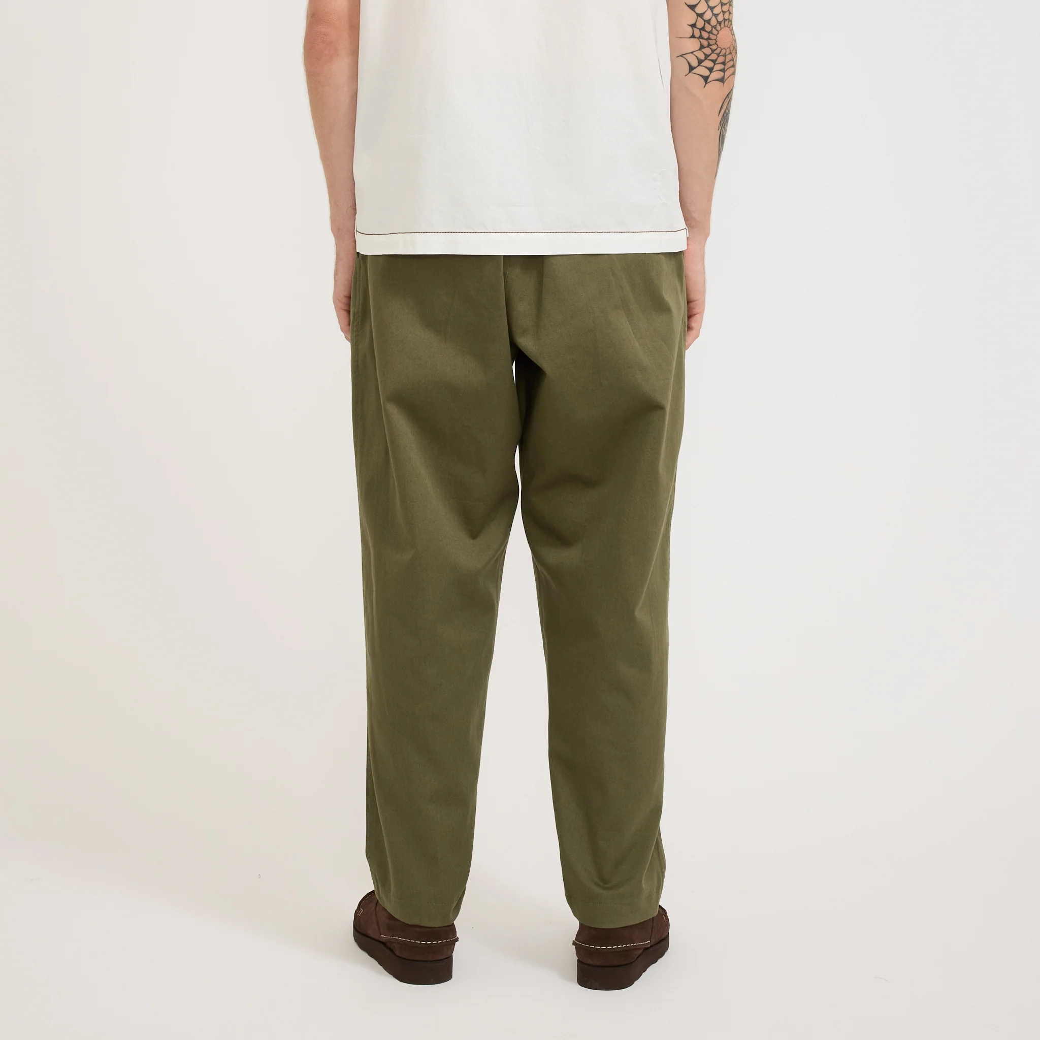 Pleated Track Pant Twill Light Olive - Image 4