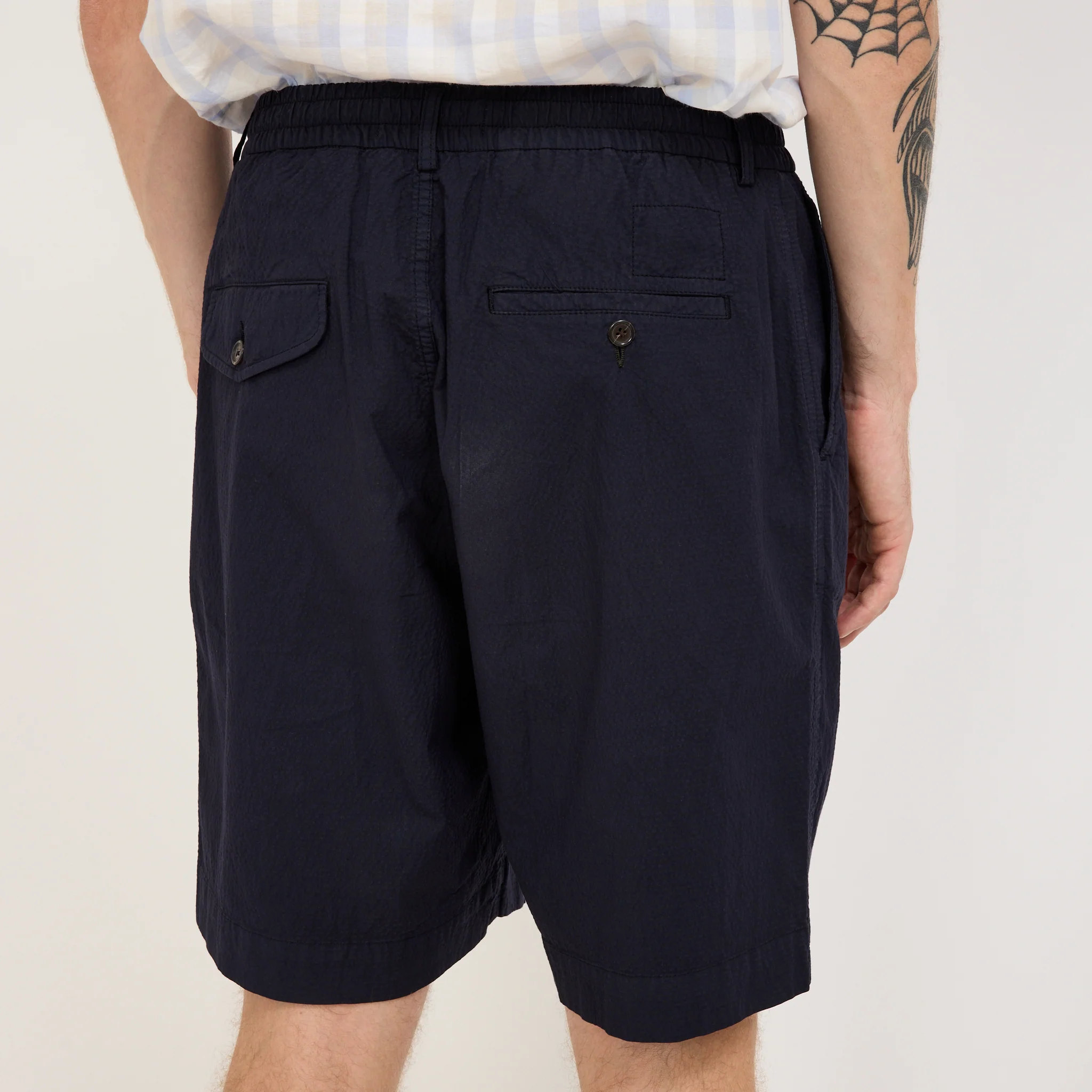 Pleated Track Short Seersucker II Navy - Image 6