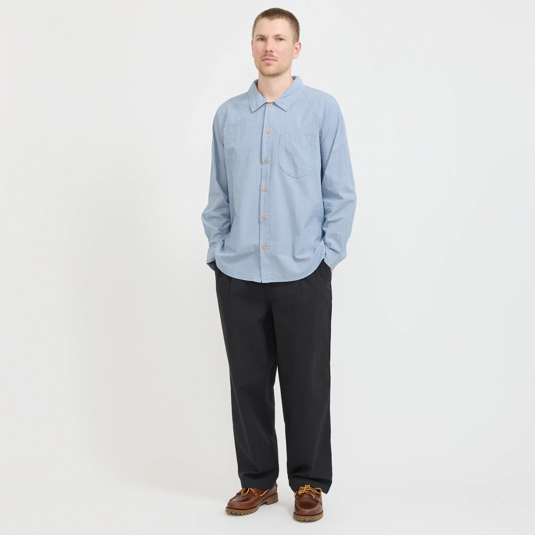 Raglan Shirt Blue Crinkle Stripe - Image 2