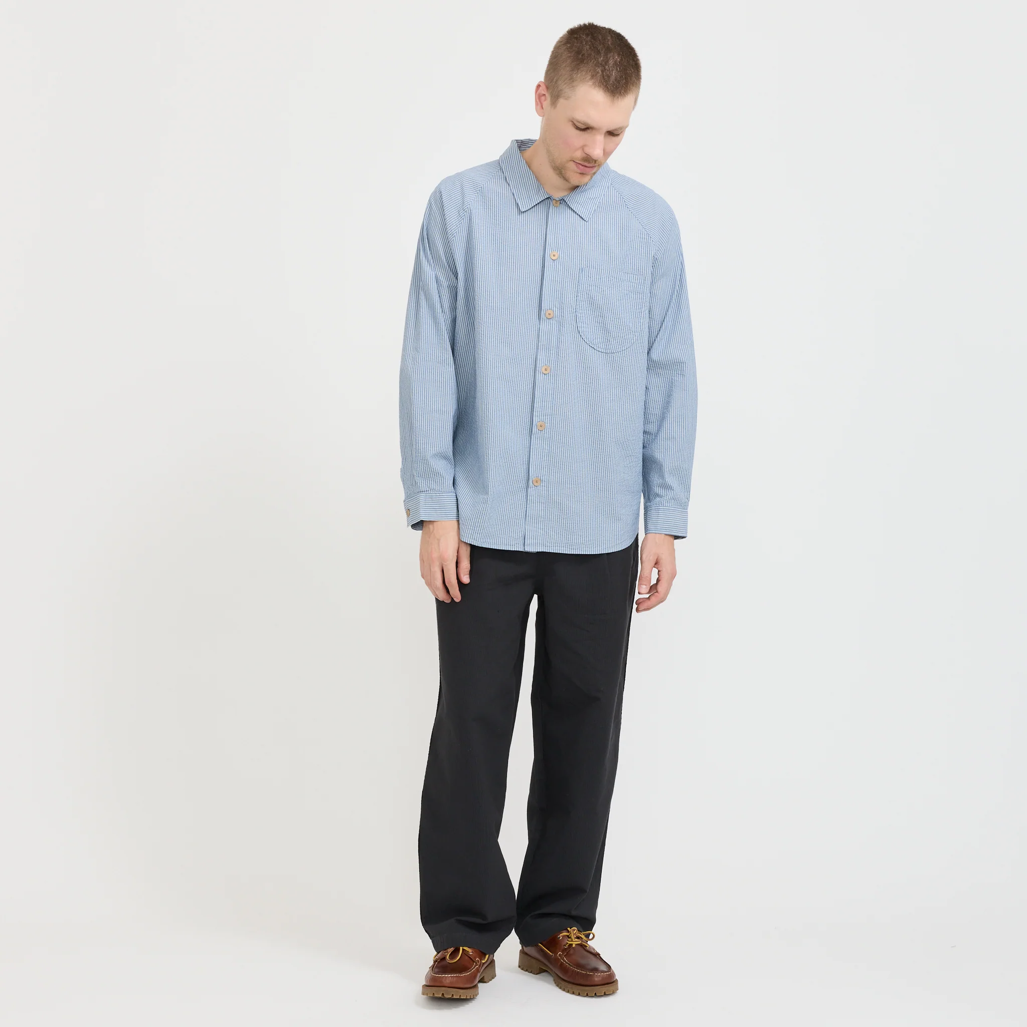 Raglan Shirt Blue Crinkle Stripe - Image 7