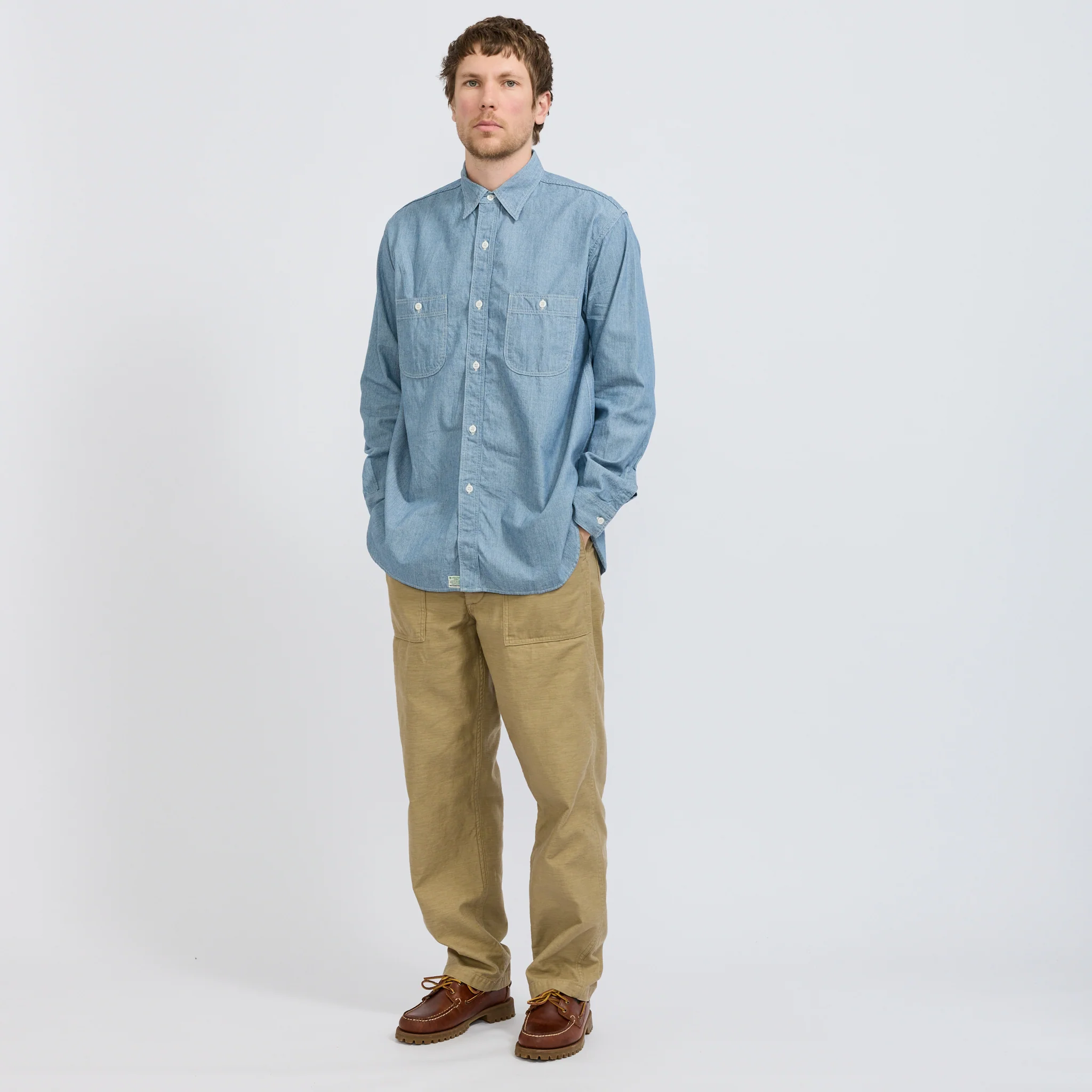 Relax Fit Chambray Work Shirt Hickory - Image 8