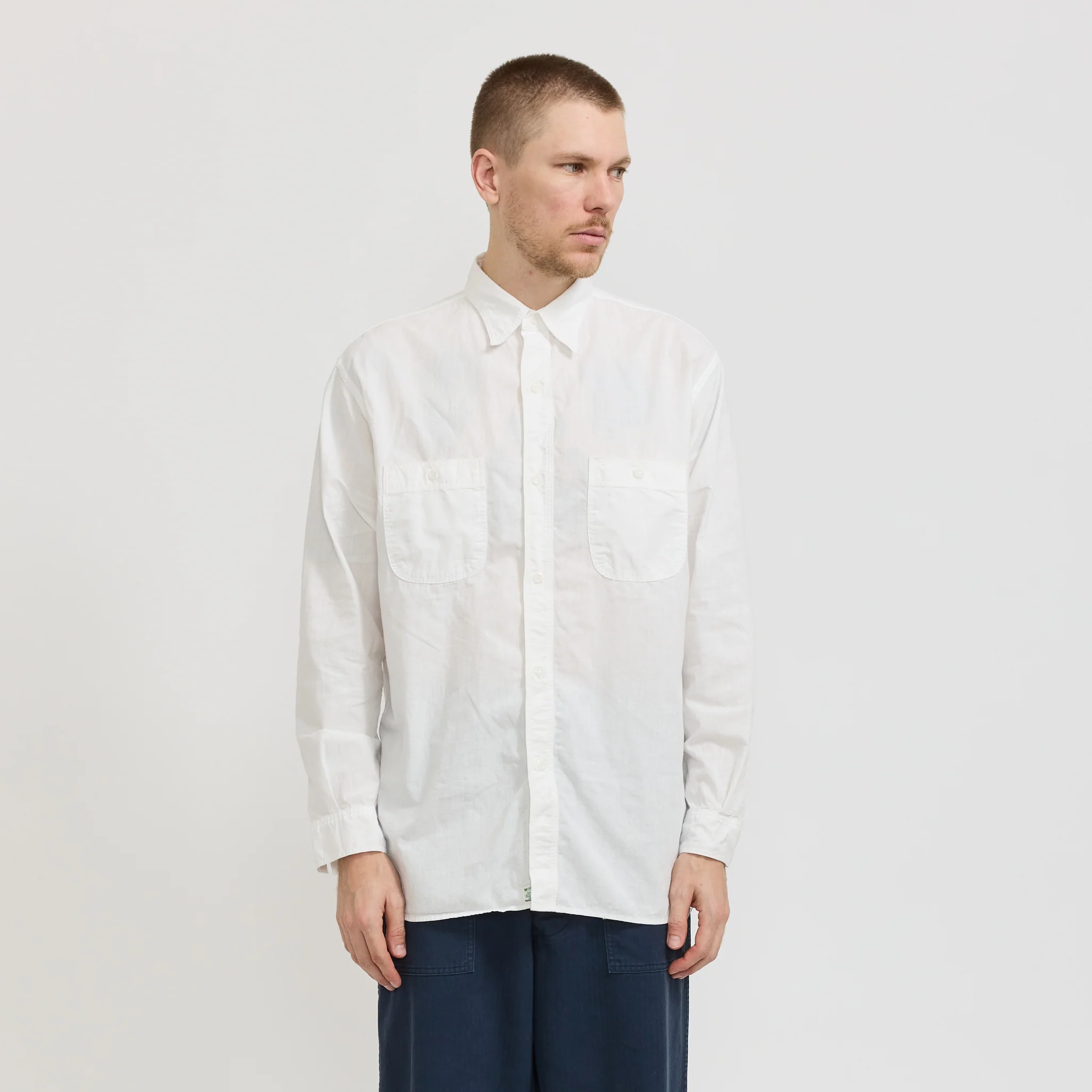 Relaxed Fit White Chambray Work Shirt - Image 8