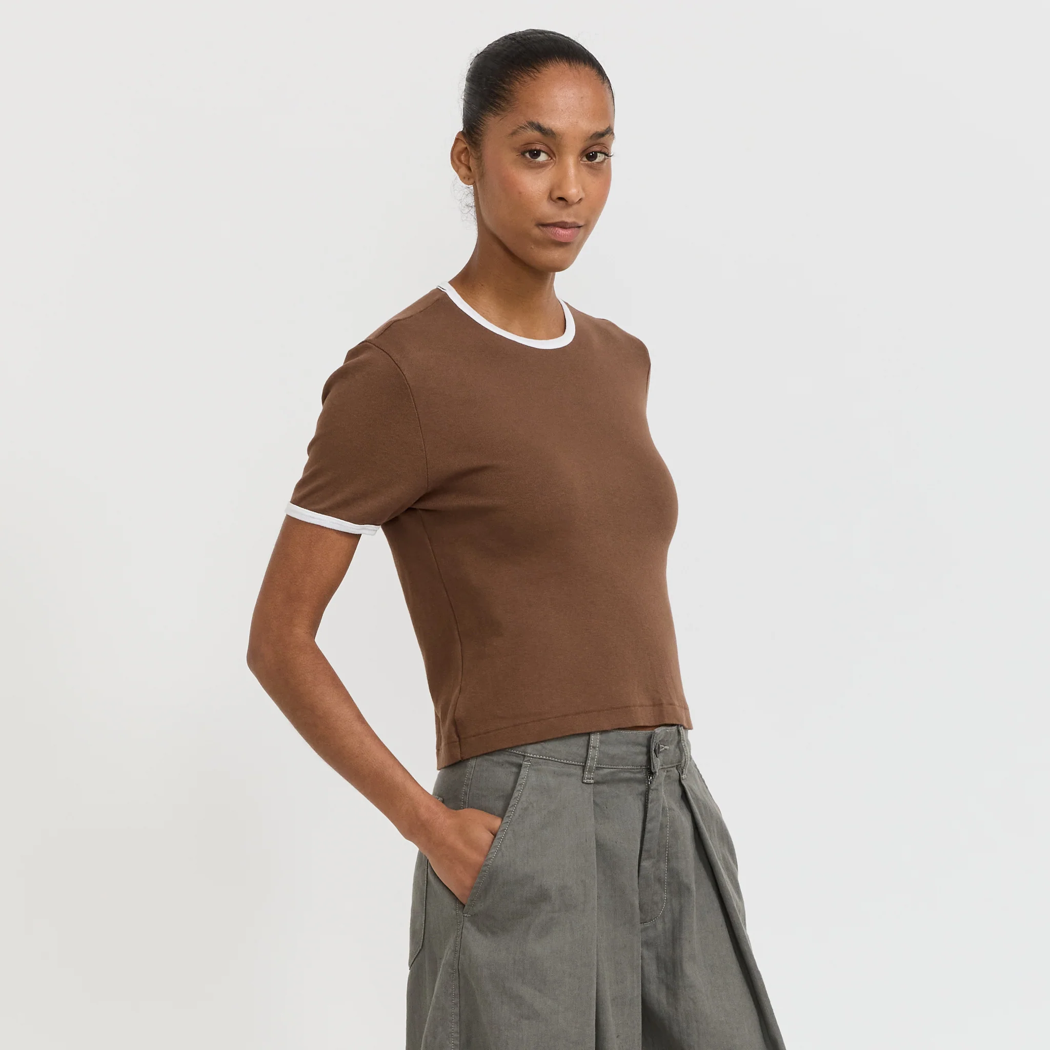 Rib Contrast Baby T-Shirt Chocolate Brown/White - Image 3