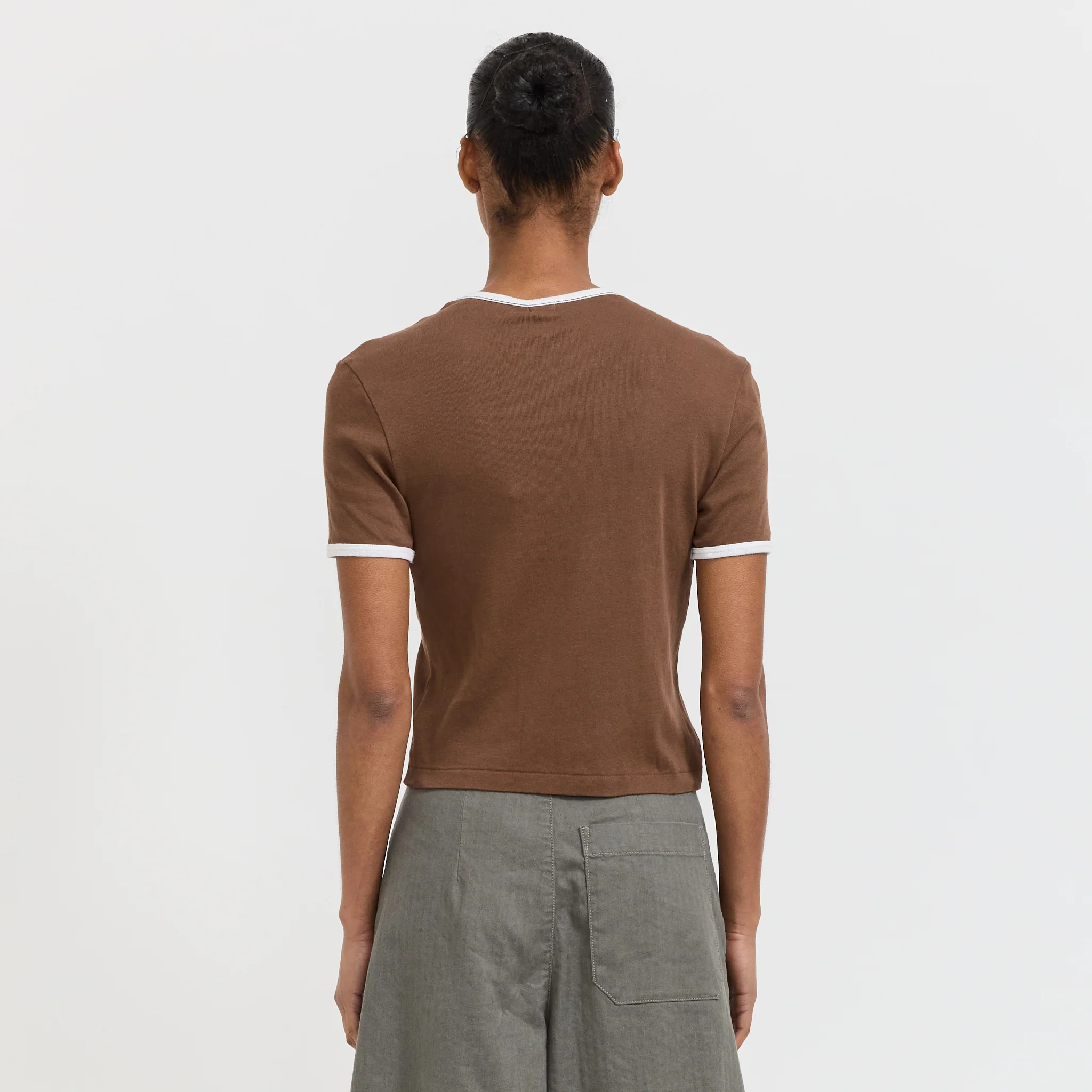 Rib Contrast Baby T-Shirt Chocolate Brown/White - Image 4