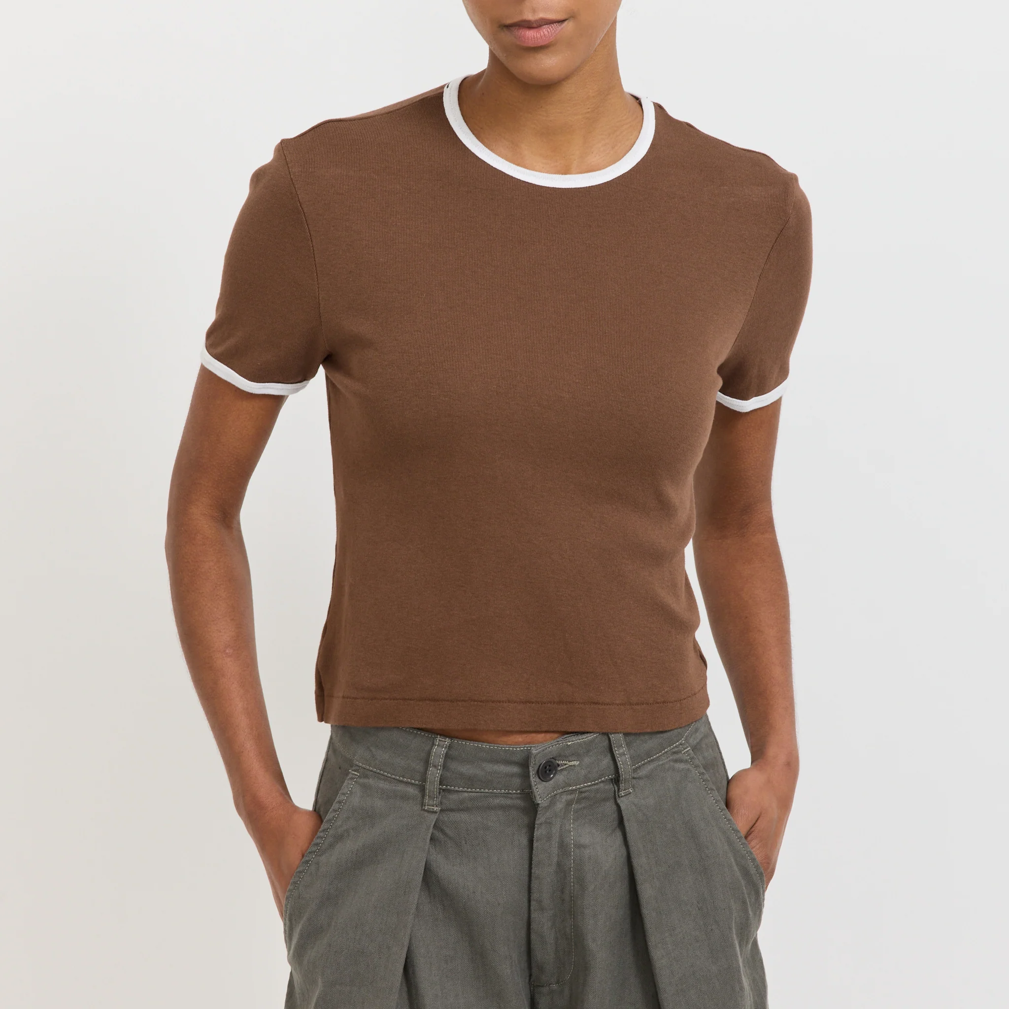Rib Contrast Baby T-Shirt Chocolate Brown/White - Image 5
