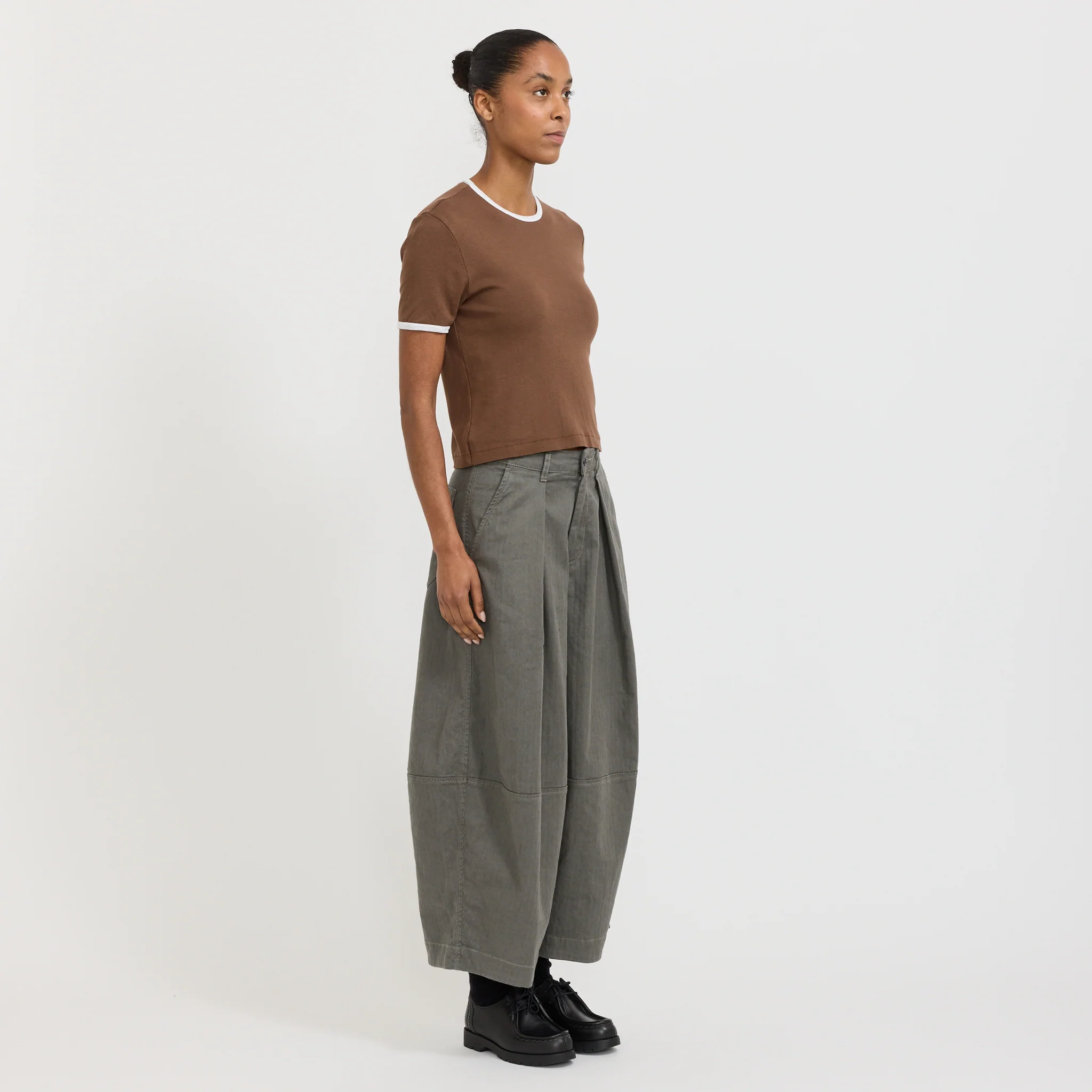 Rib Contrast Baby T-Shirt Chocolate Brown/White - Image 6