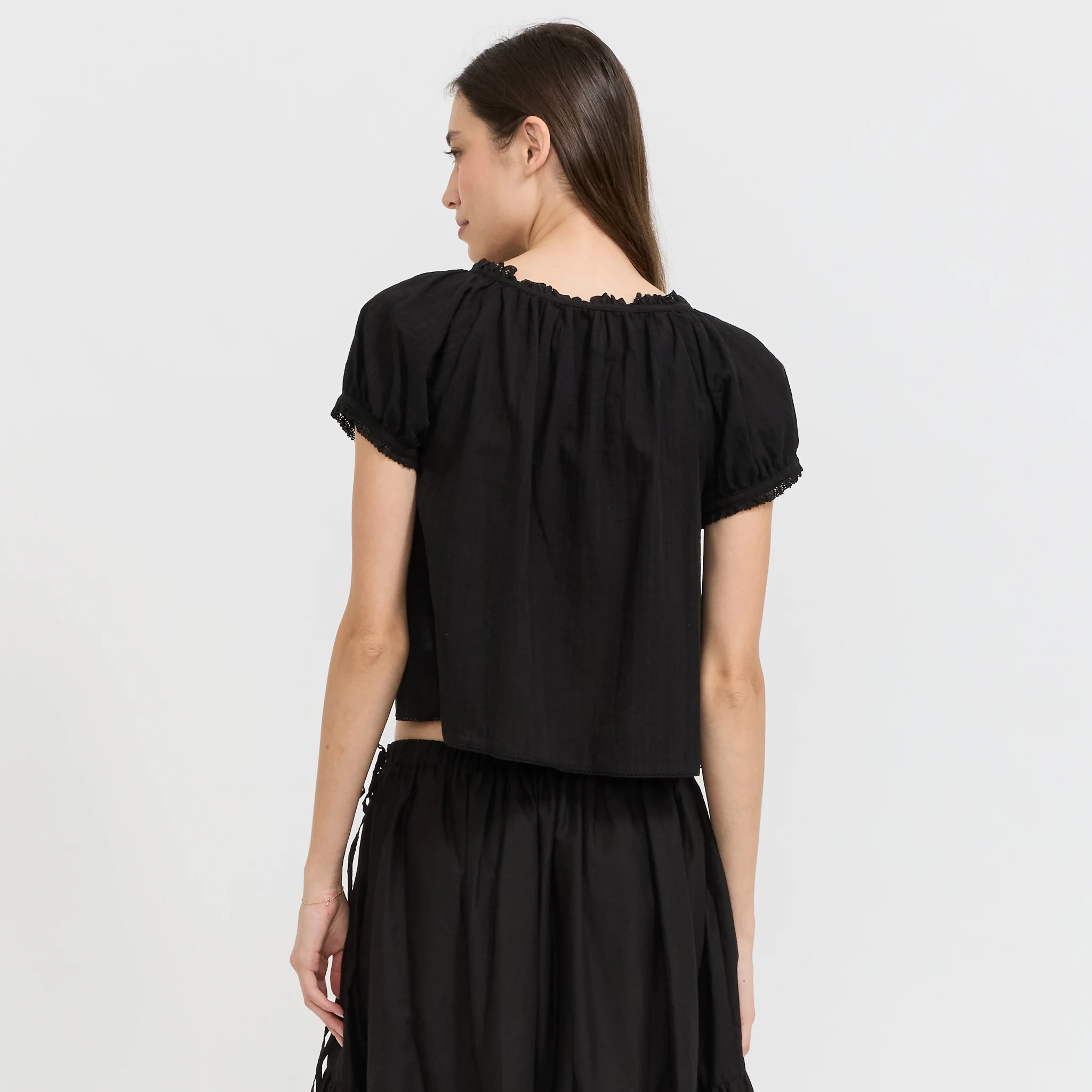 Ribboned Shirring Blouse Black - Image 4