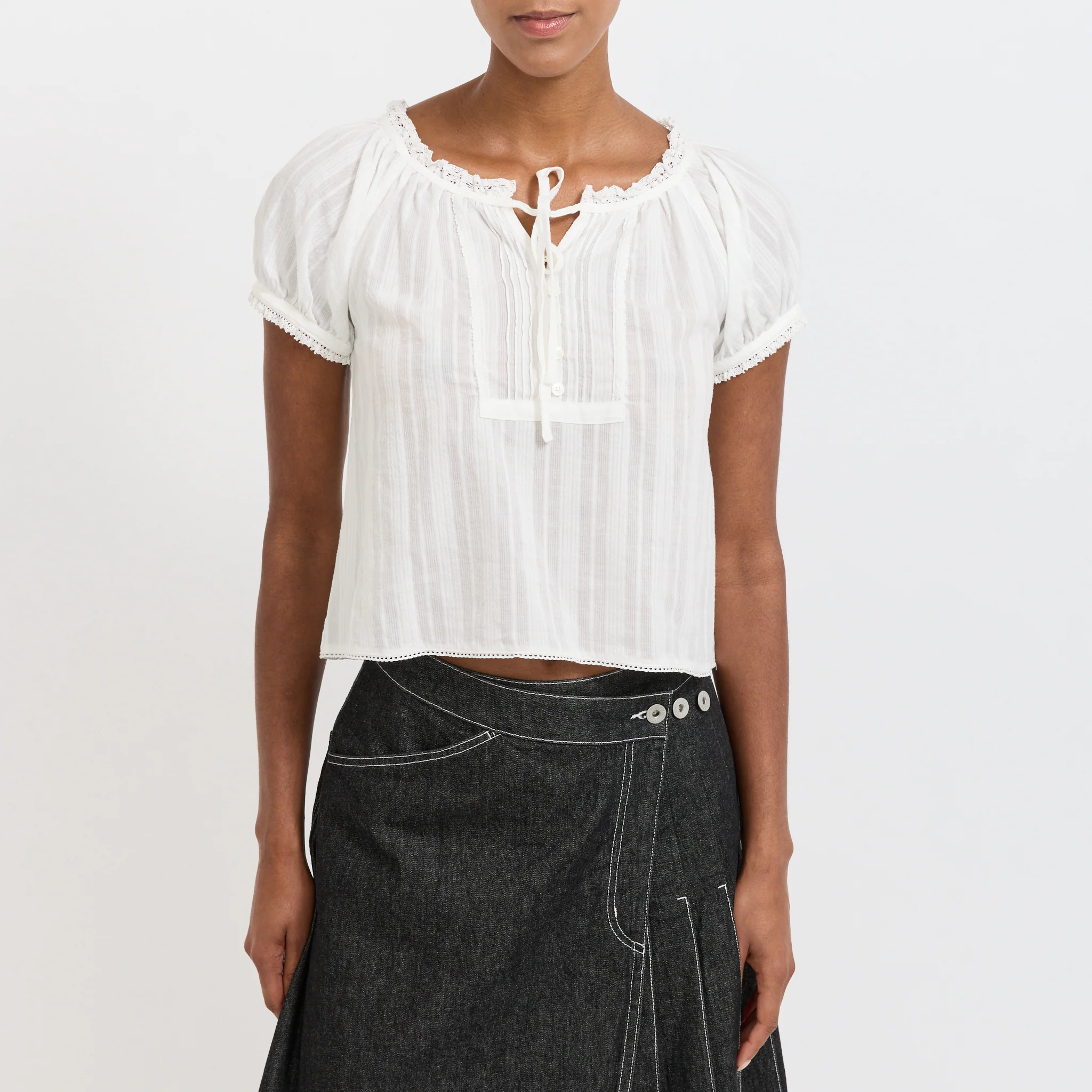 Ribboned Shirring Blouse Off White - Image 5