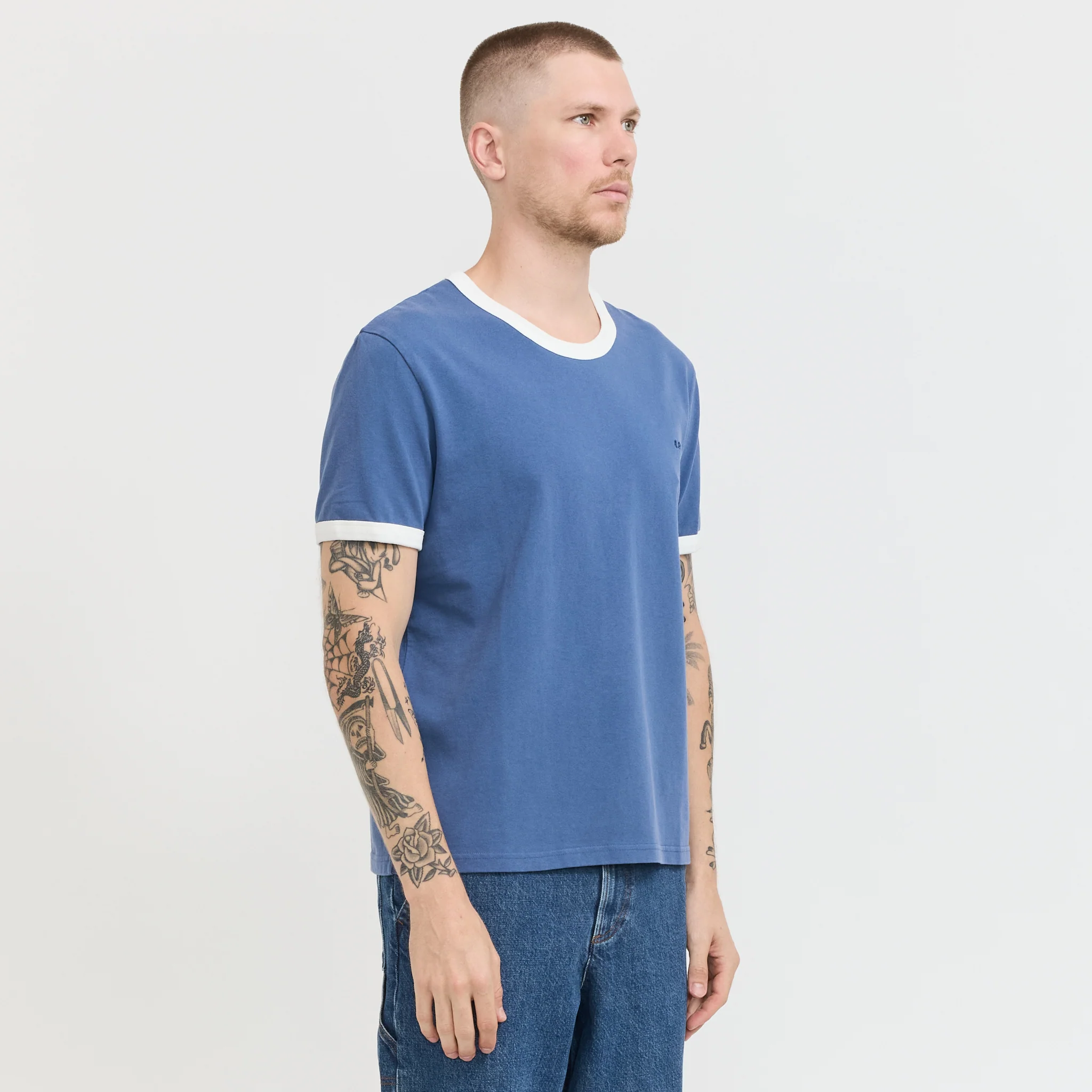 Ringer T-Shirt Blue/White - Image 3
