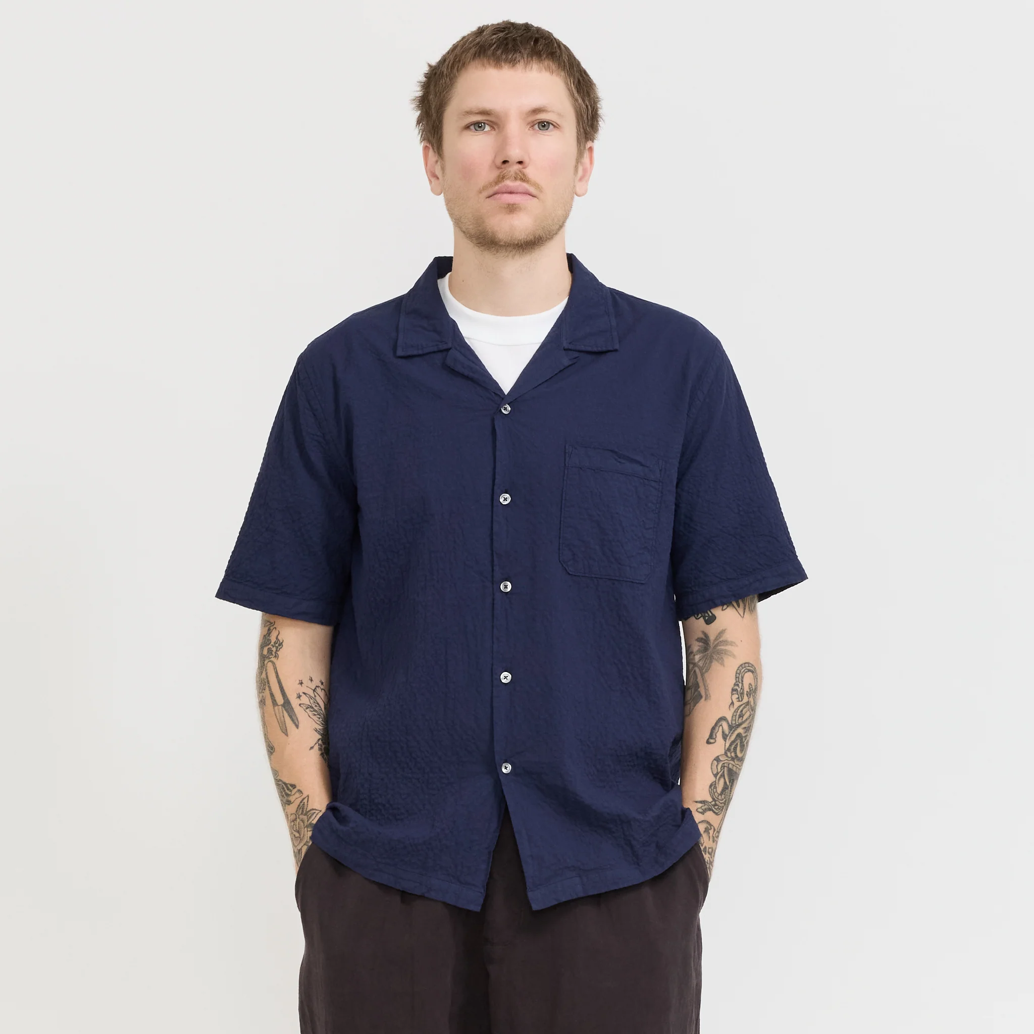 Road Shirt Navy Seersucker