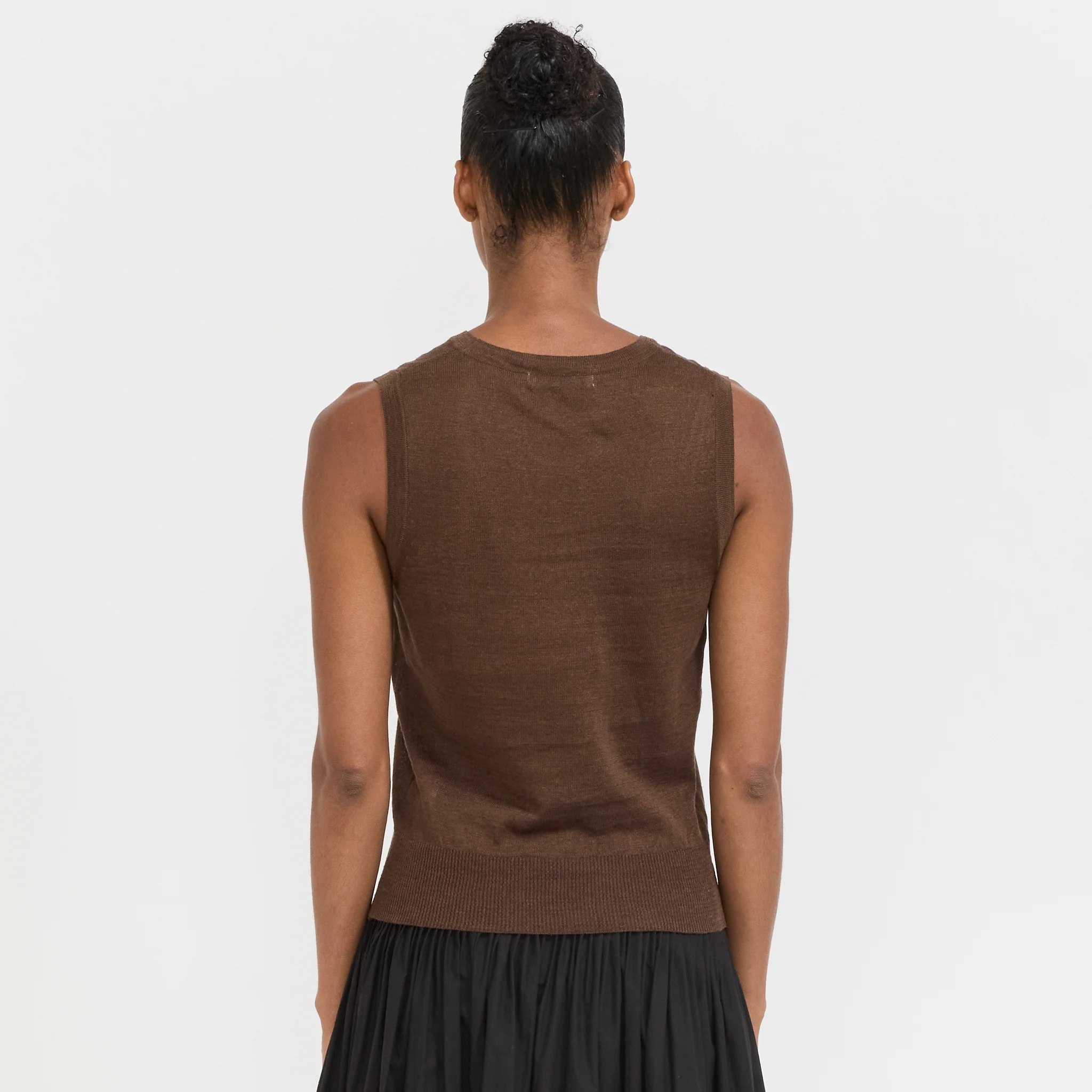 Rola Linen Sleeveless Knit Top Brown - Image 4
