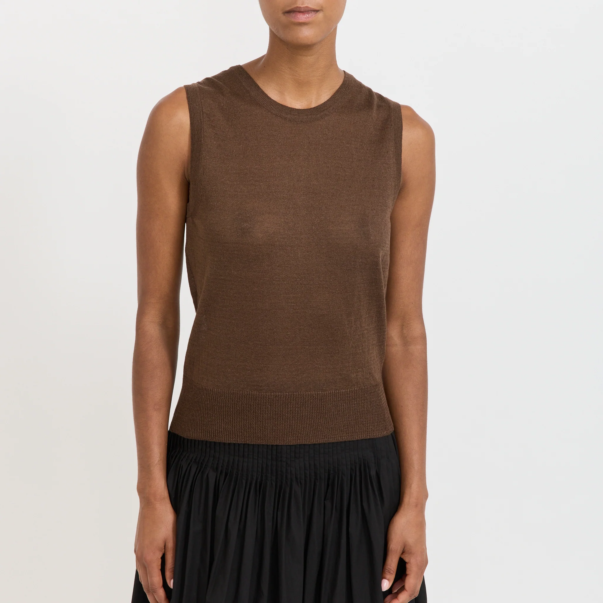 Rola Linen Sleeveless Knit Top Brown - Image 5
