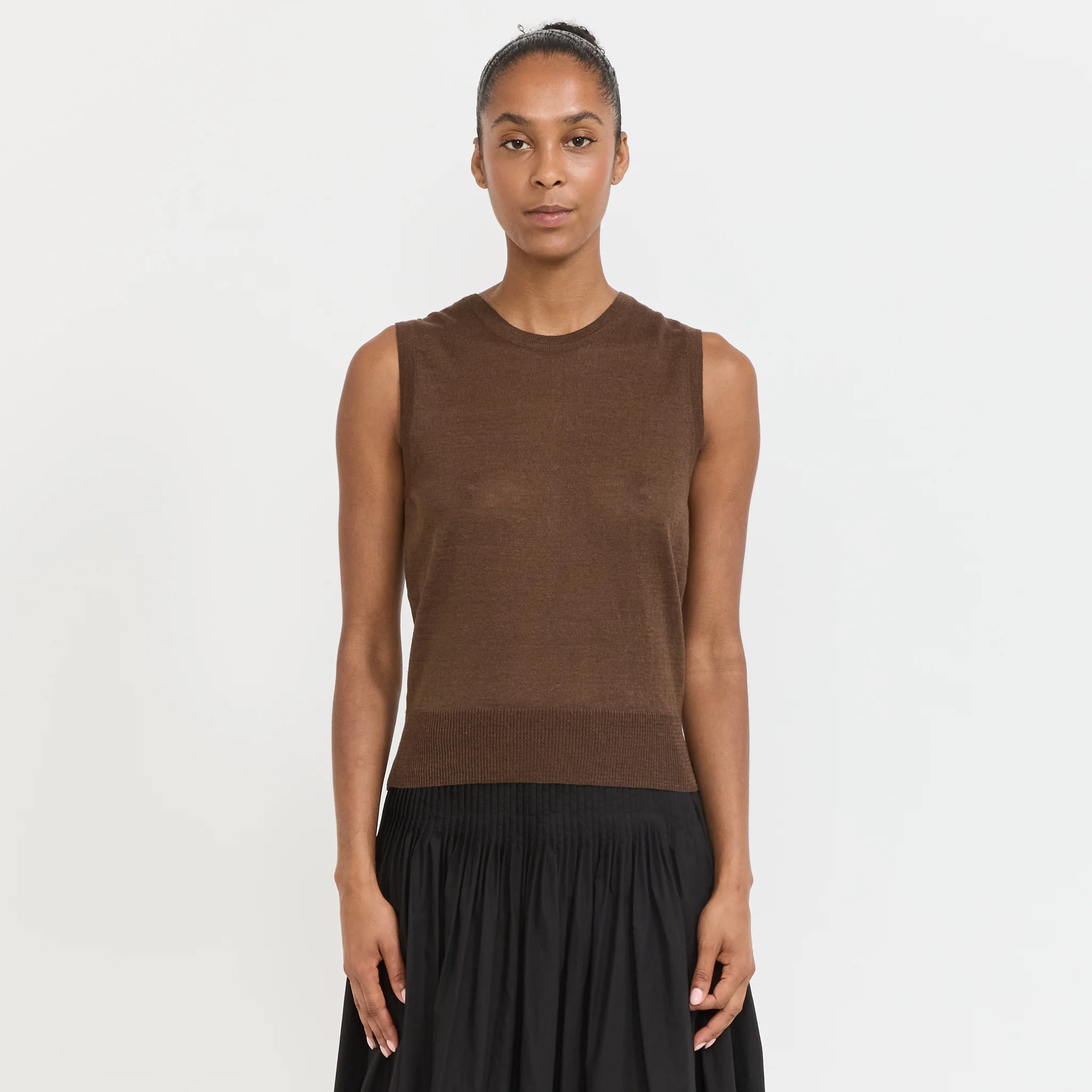 Rola Linen Sleeveless Knit Top Brown - Image 6
