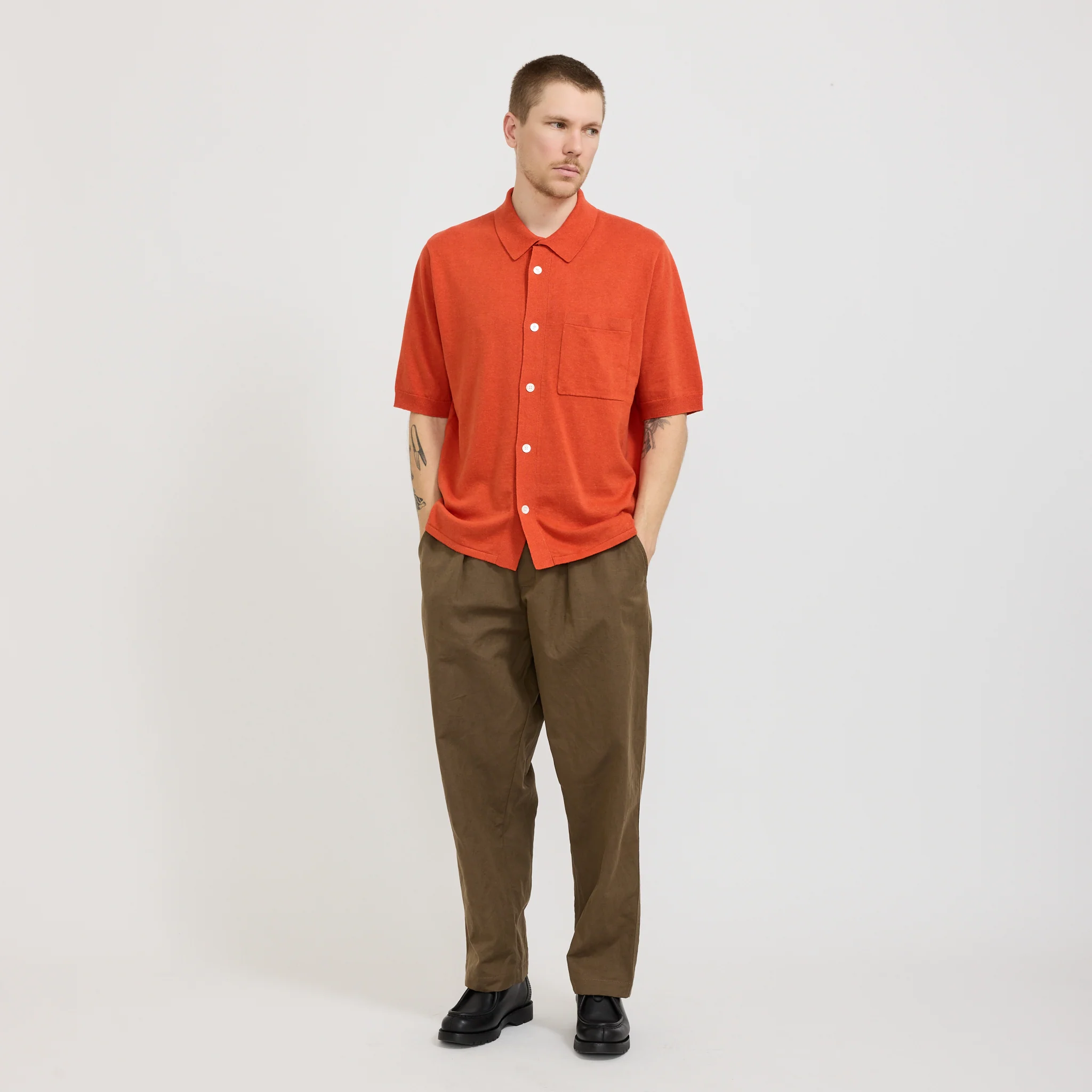 Rollo Cotton Linen SS Shirt Blood Orange