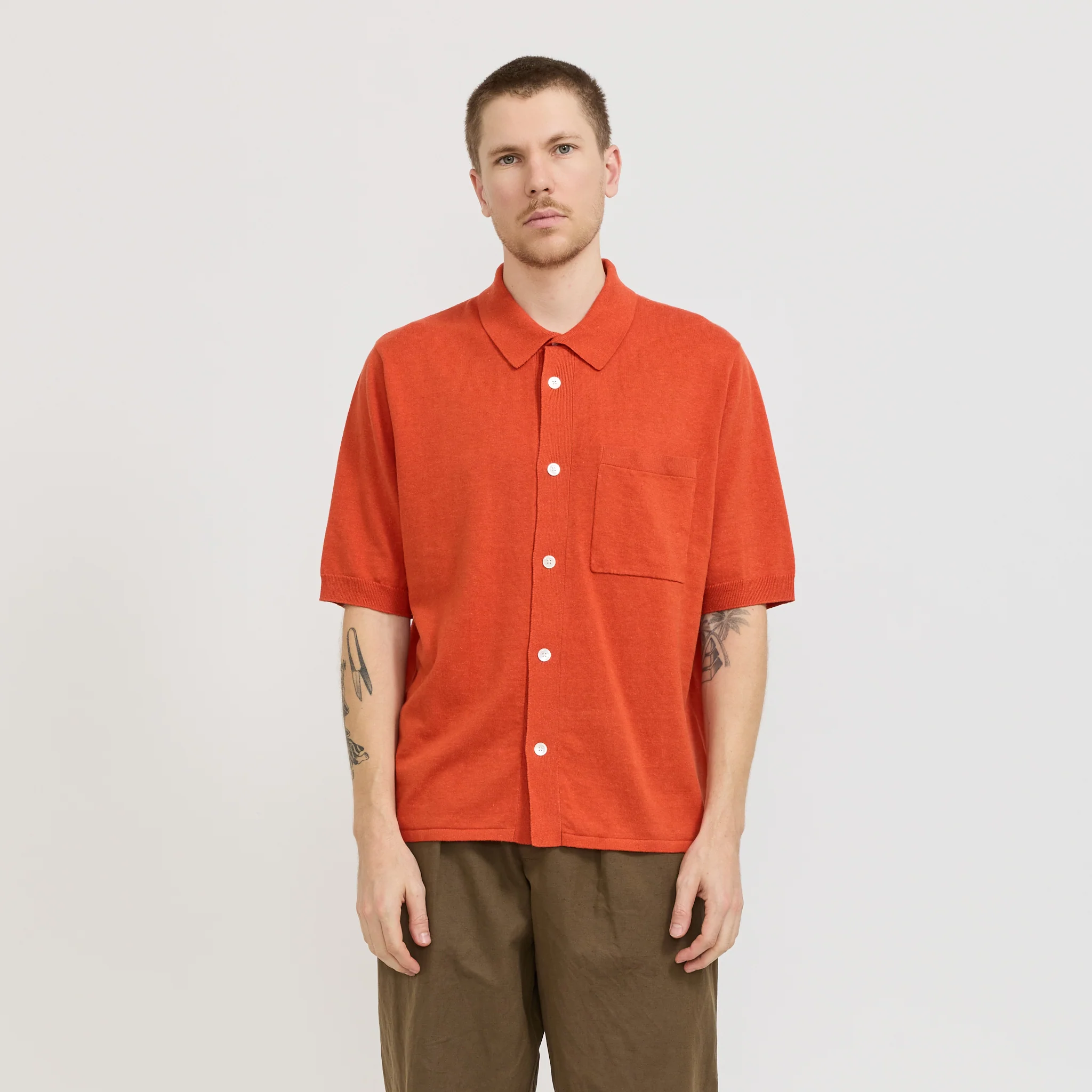 Rollo Cotton Linen SS Shirt Blood Orange - Image 2