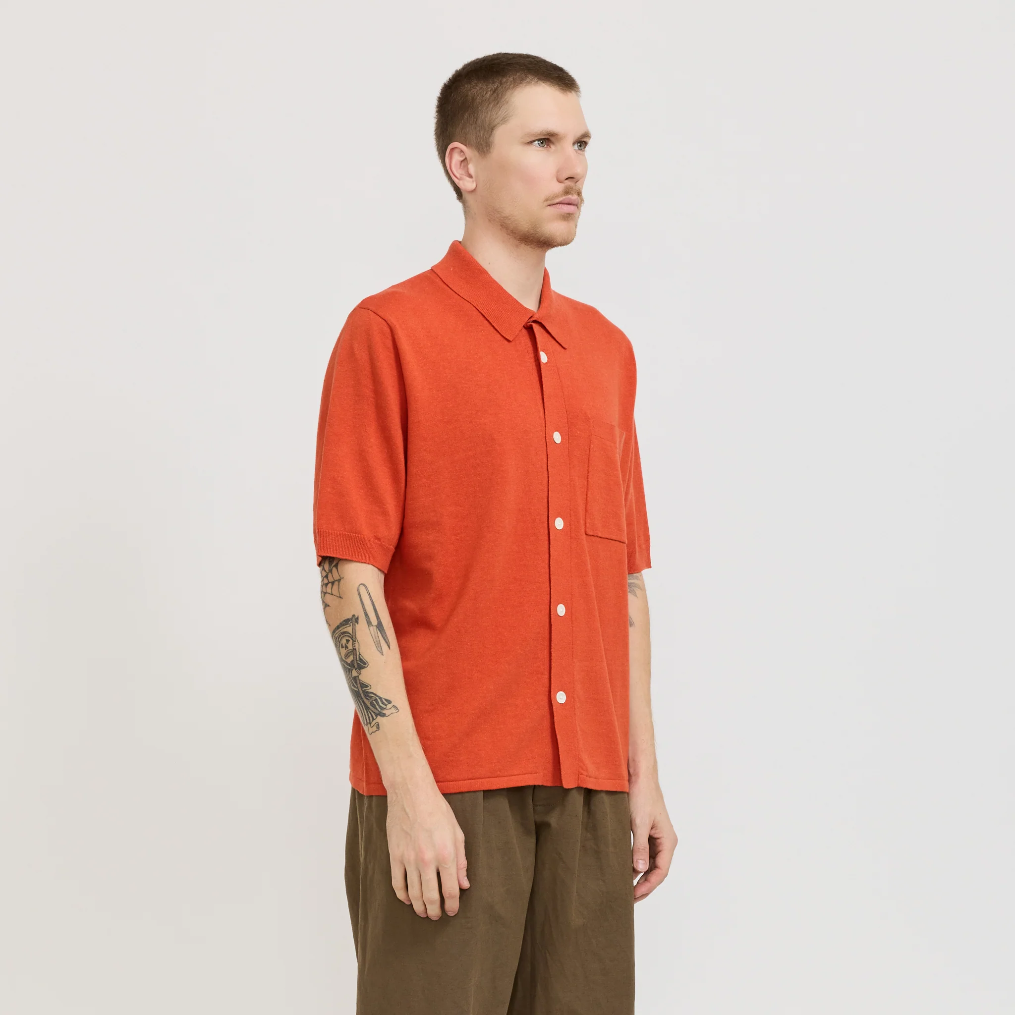 Rollo Cotton Linen SS Shirt Blood Orange - Image 3