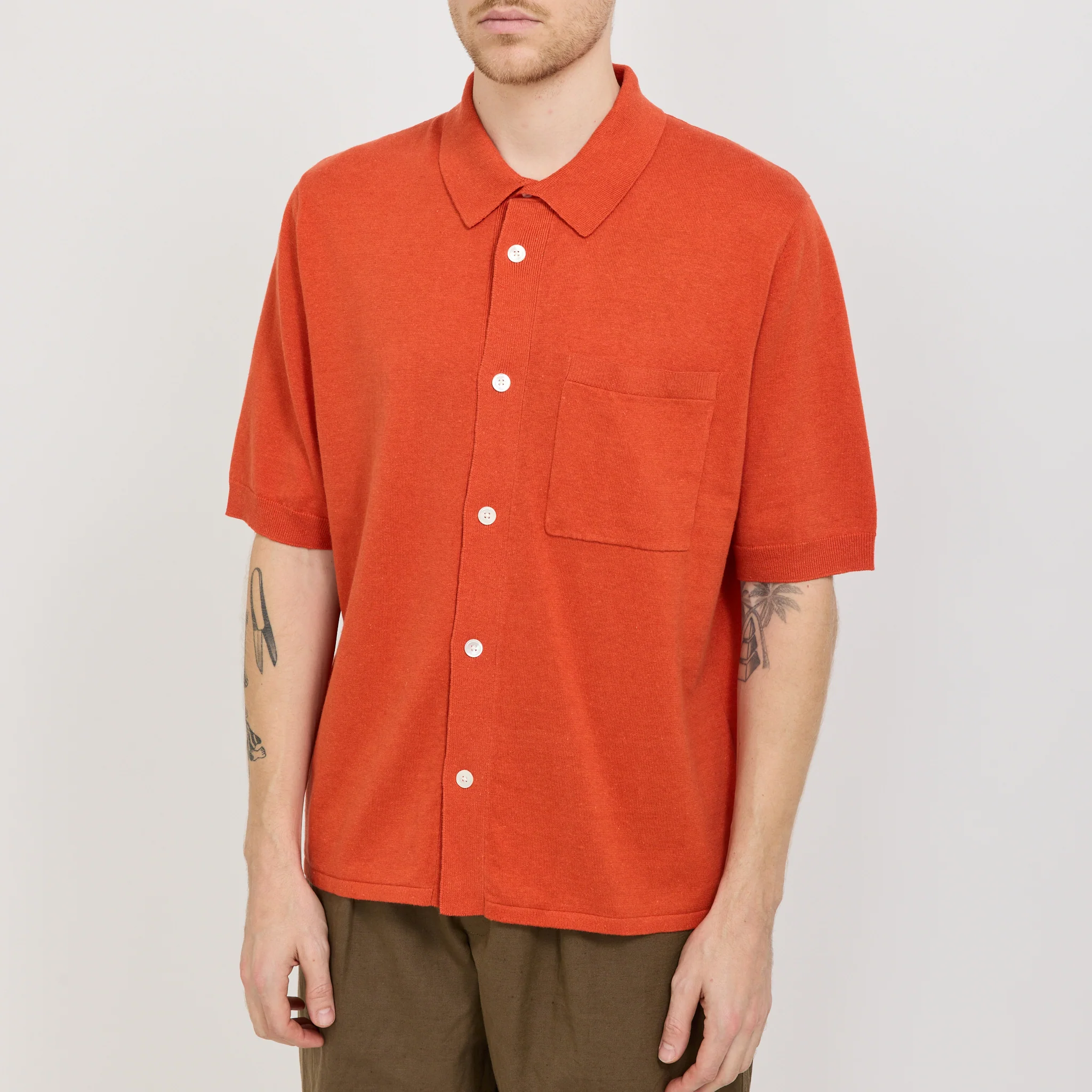 Rollo Cotton Linen SS Shirt Blood Orange - Image 5
