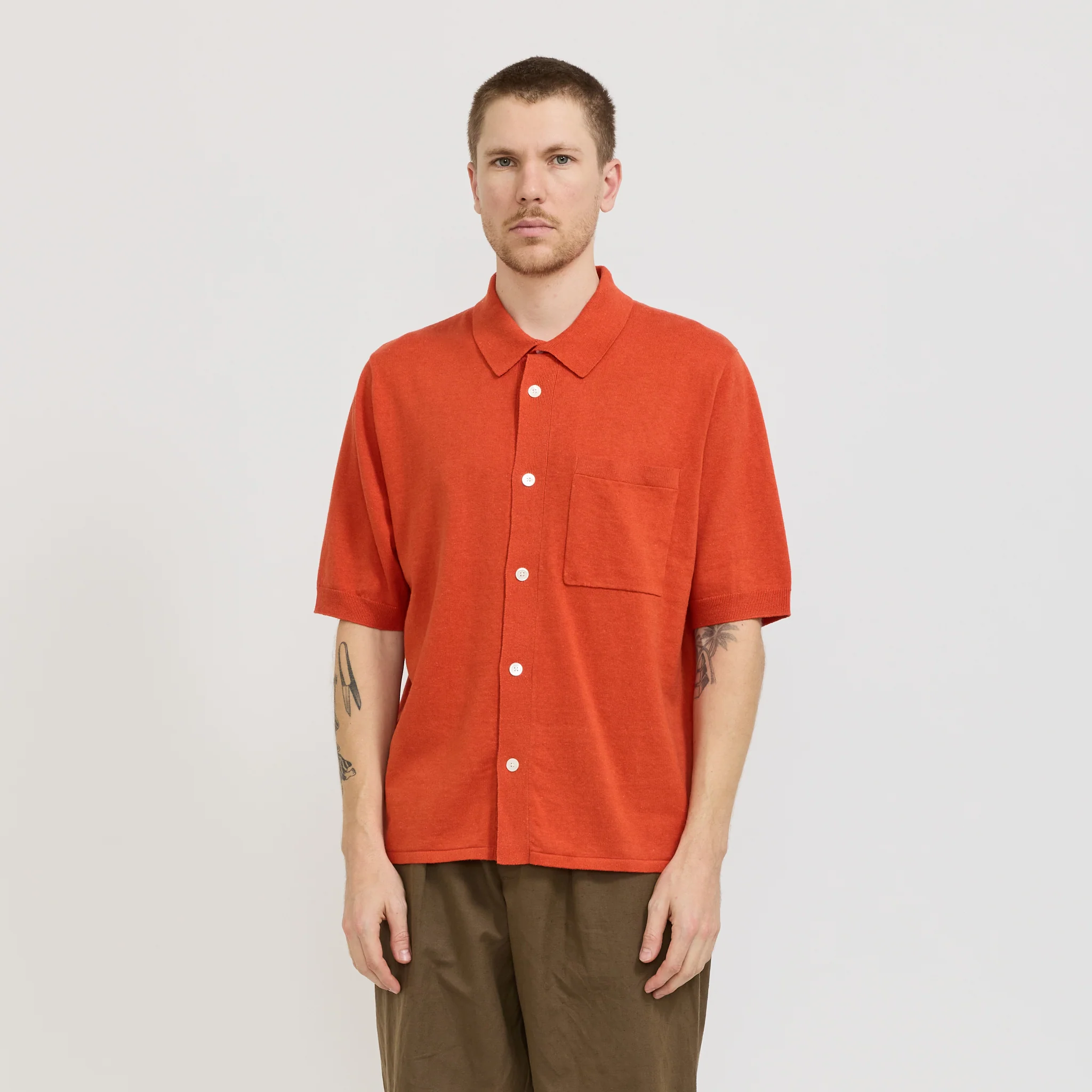Rollo Cotton Linen SS Shirt Blood Orange - Image 6