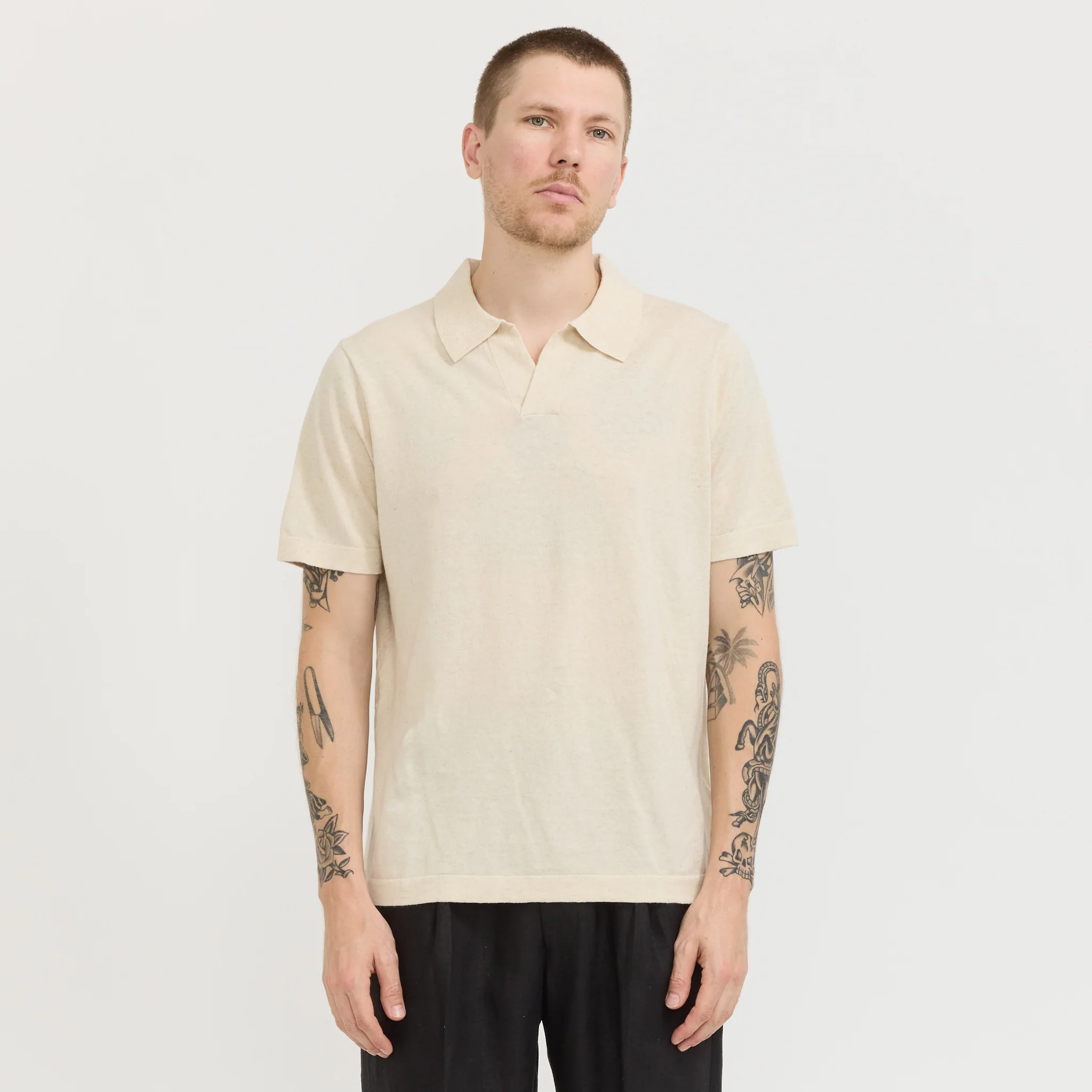 Ryan Knitted Polo Oat - Image 6