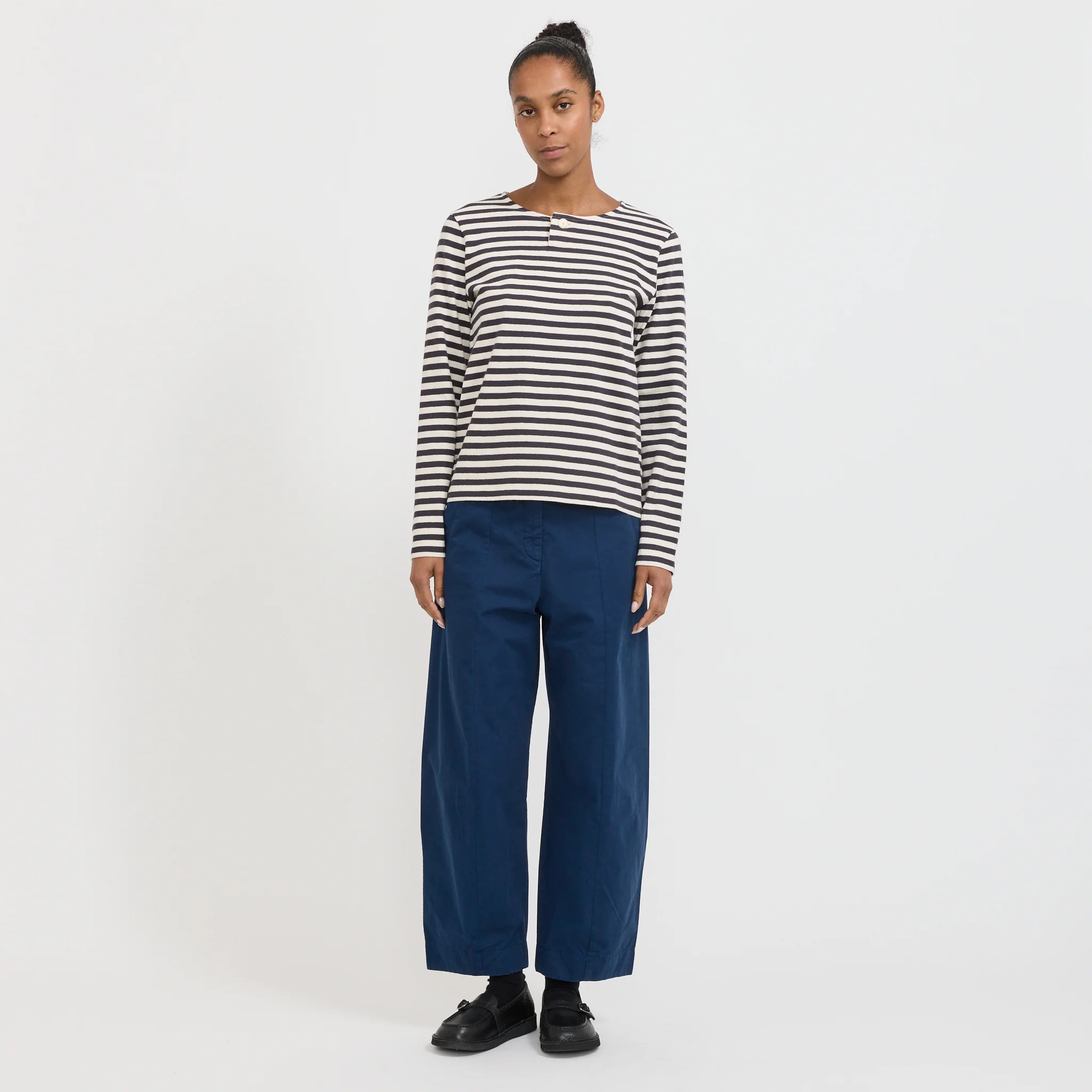 Sculpted Organic Cotton Twill Trousers Mid Blue - Image 2