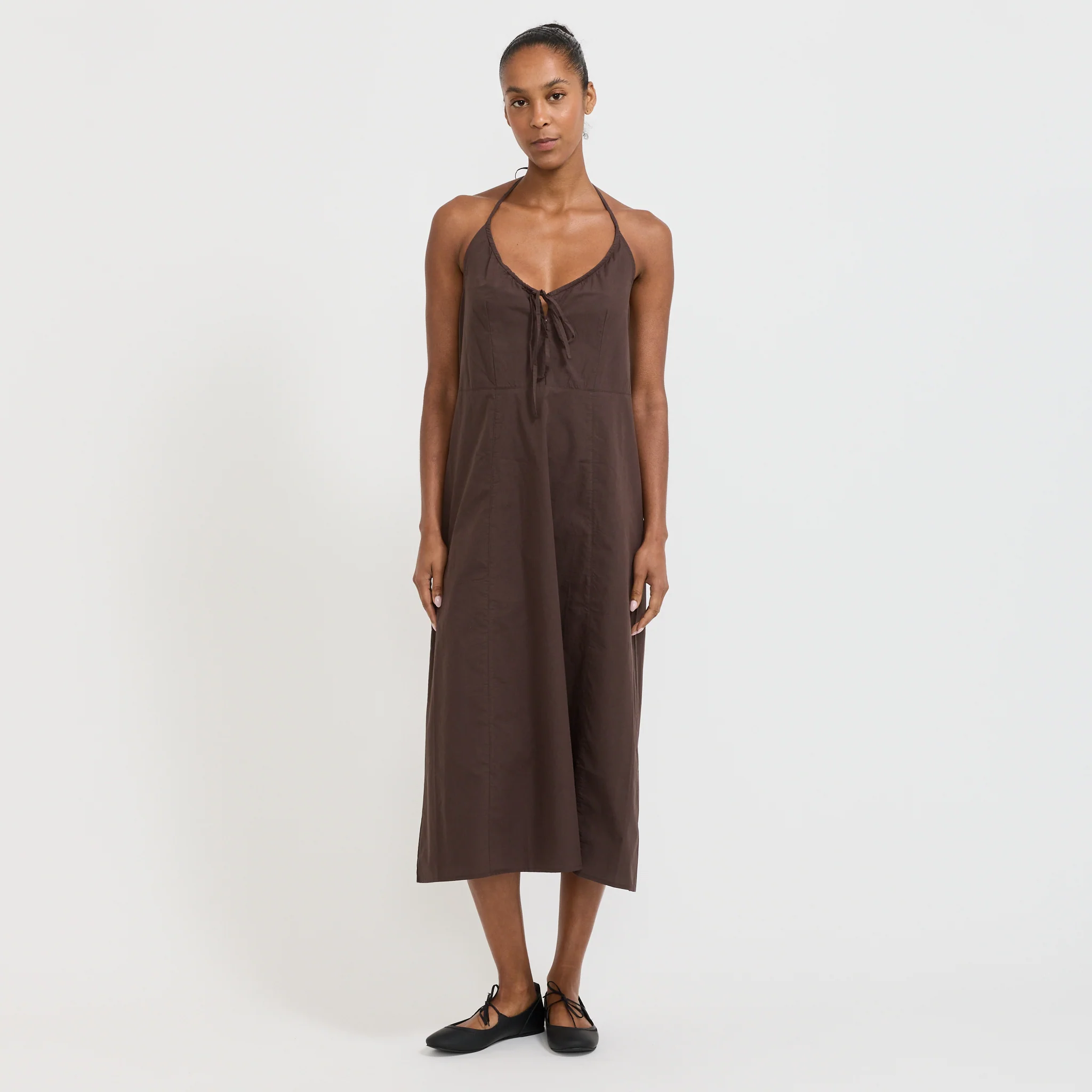 Seamed Halter Dress Sepia