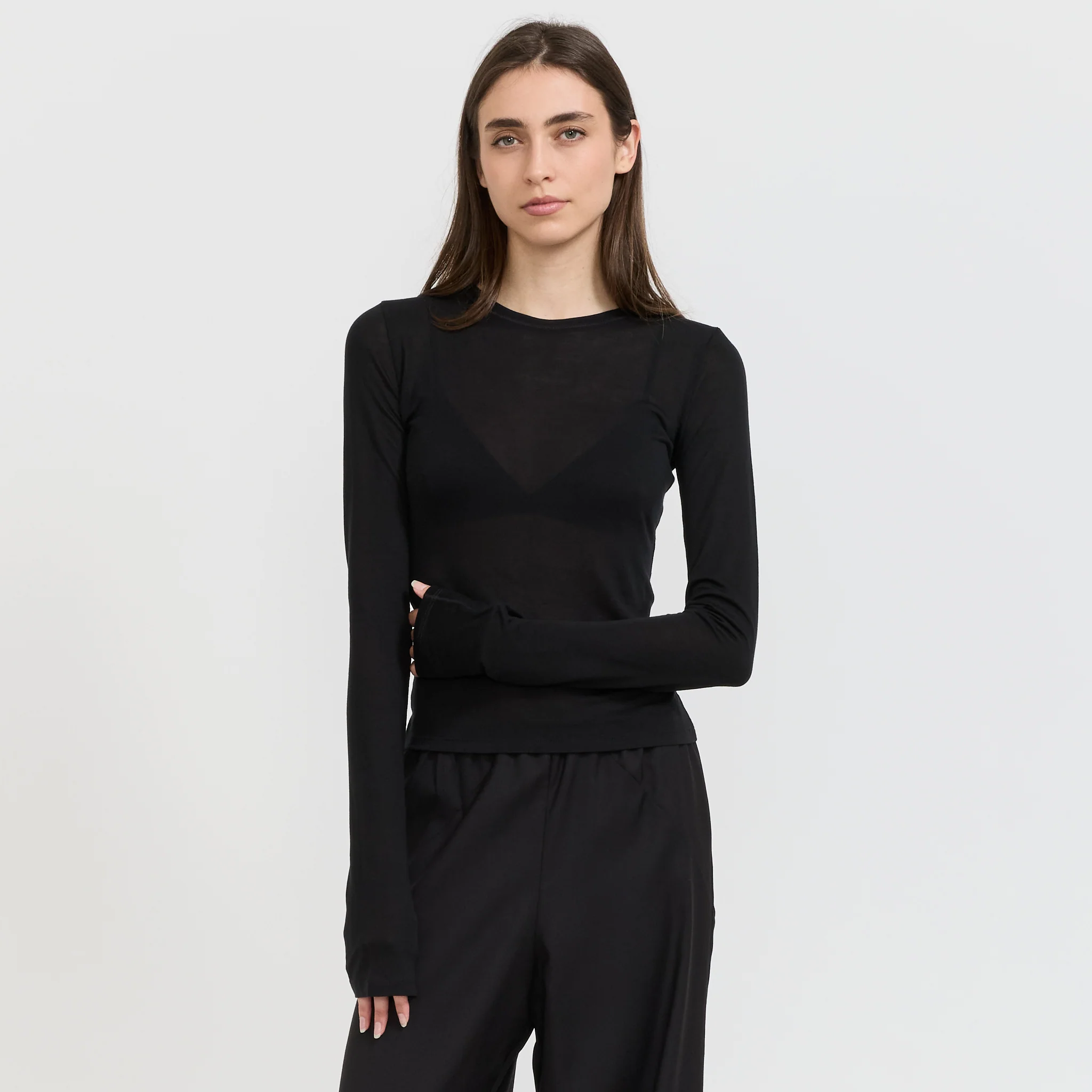 Sheer Long Sleeve Top Black