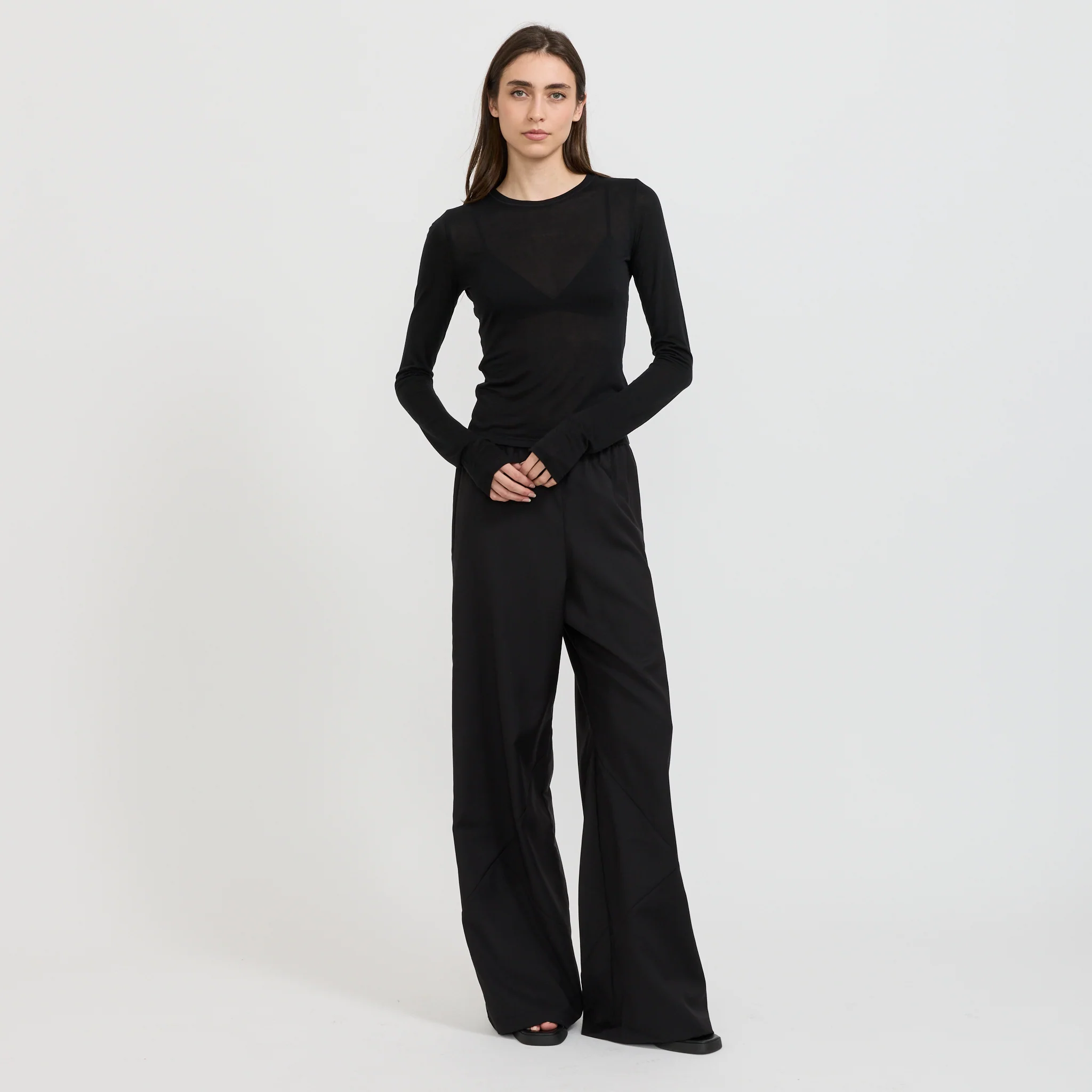 Sheer Long Sleeve Top Black - Image 2