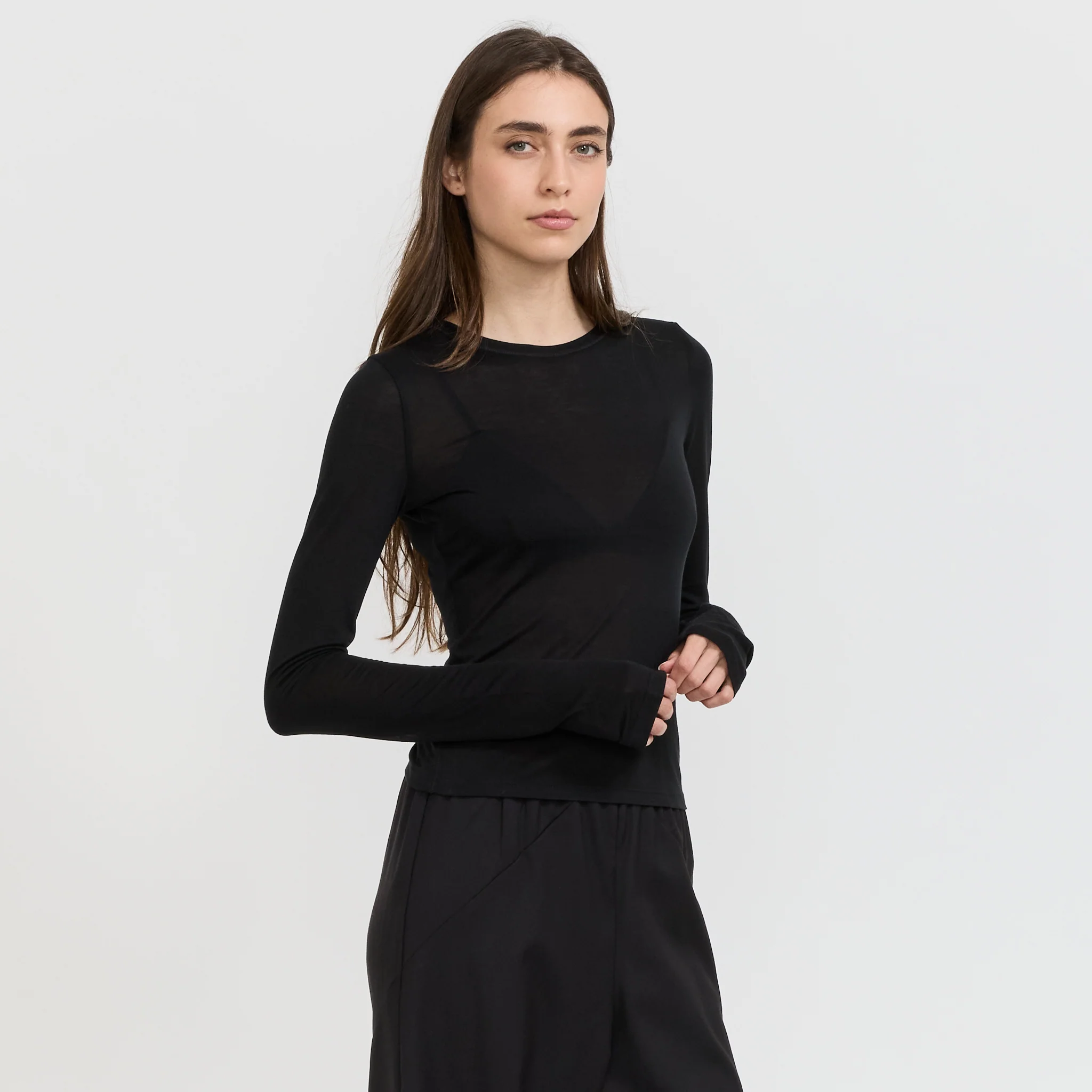 Sheer Long Sleeve Top Black - Image 3