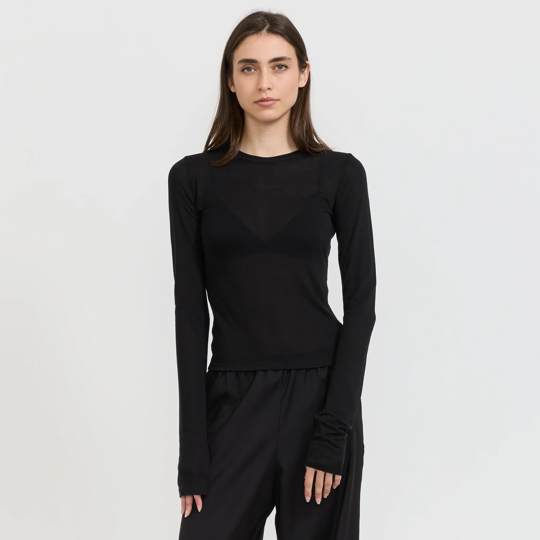 Sheer Long Sleeve Top Black - Image 7