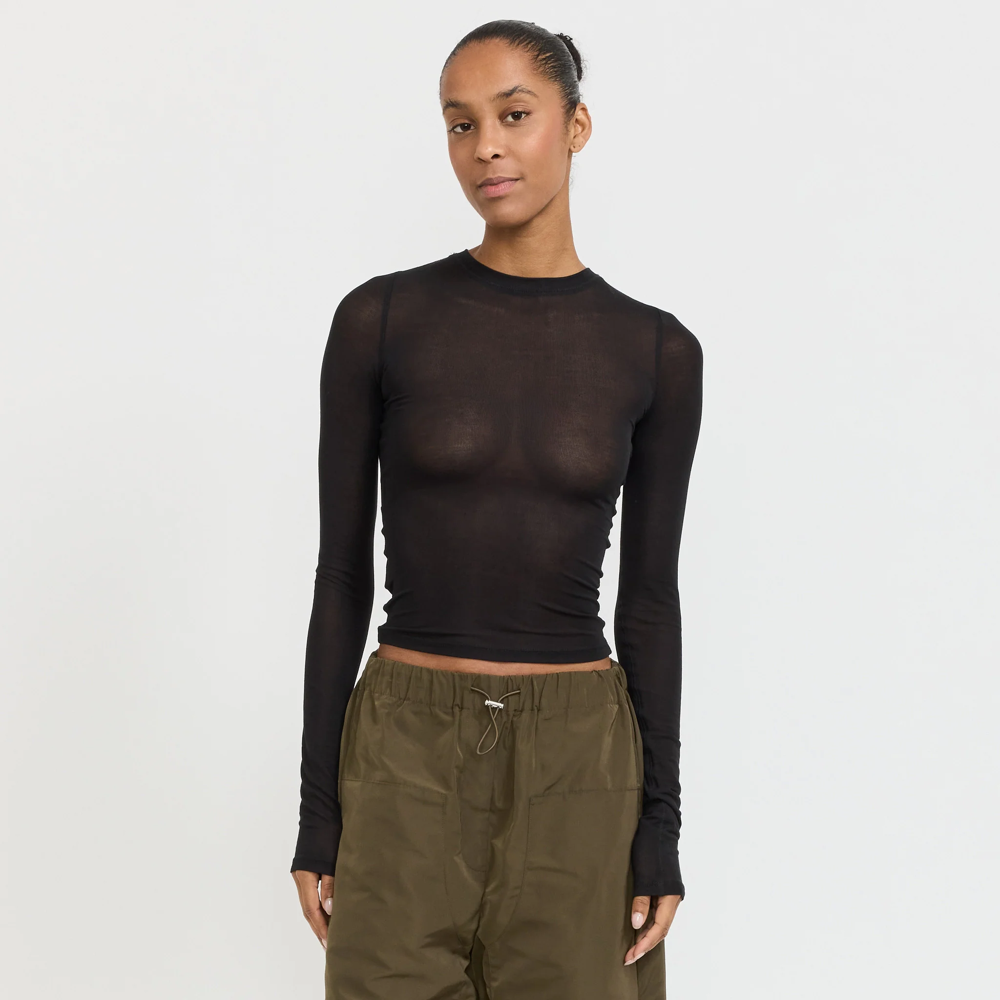Sheer Long Sleeve Top Black