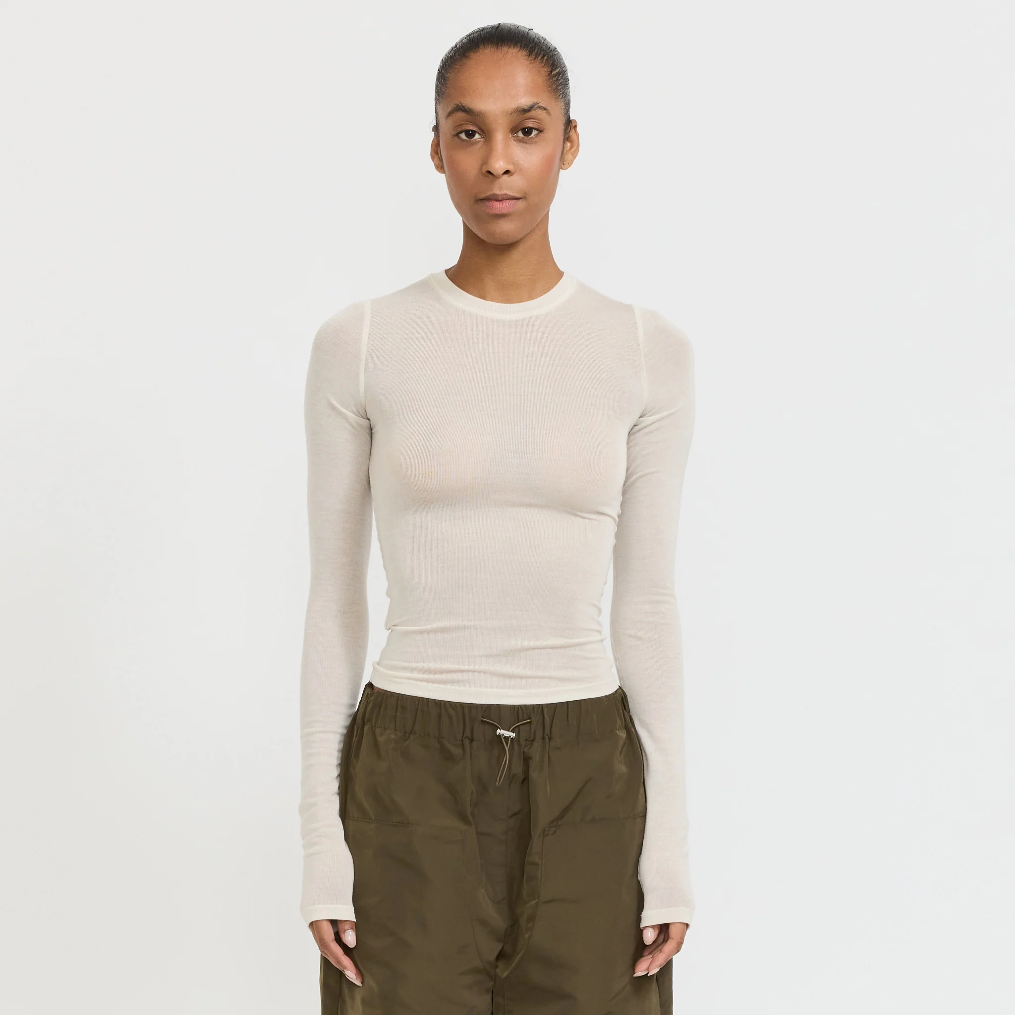 Sheer Long Sleeve Top Cream